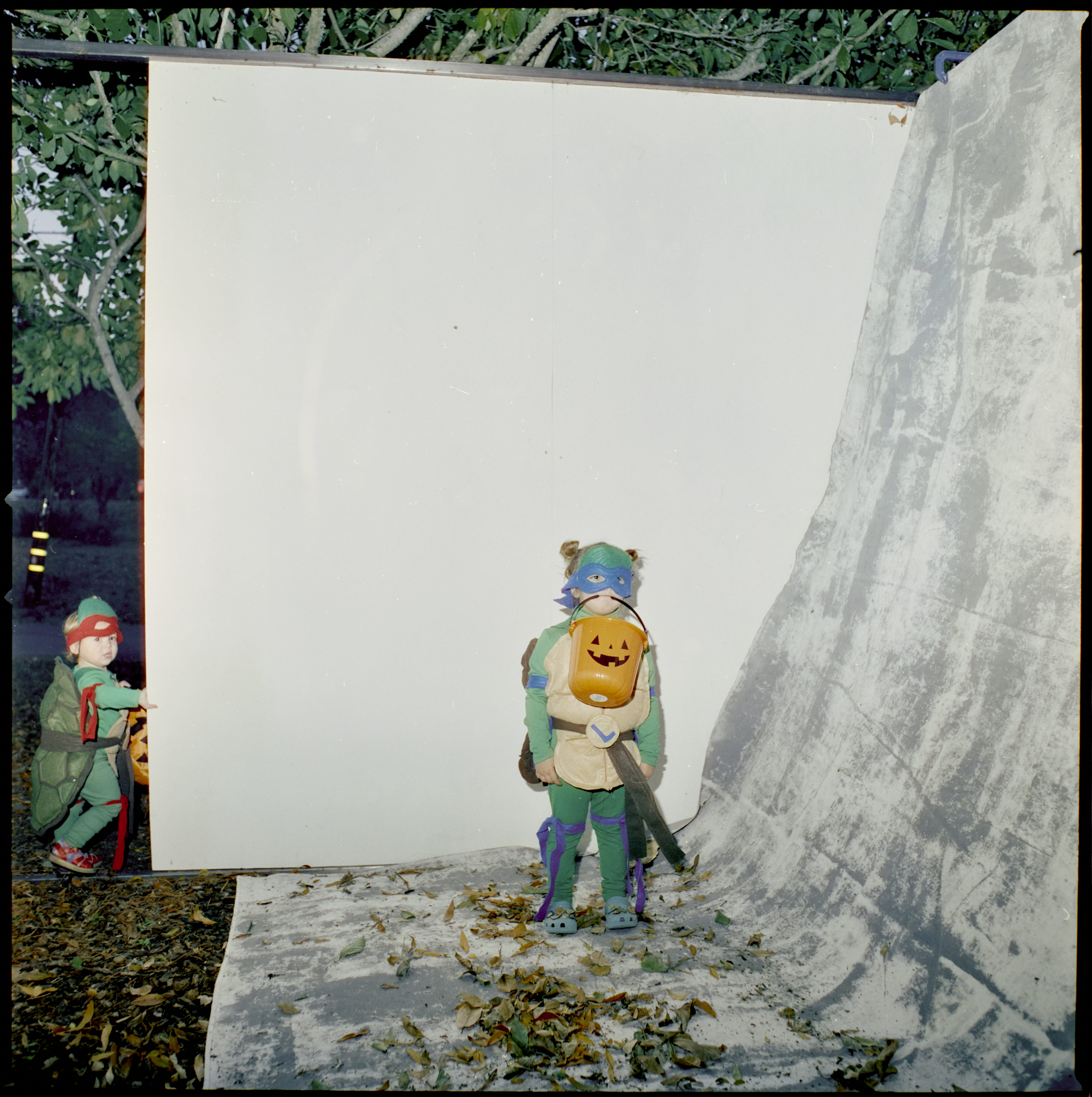 Sunny and Finn as Ninja Turtles, Halloween, Forest Knolls, 2022.