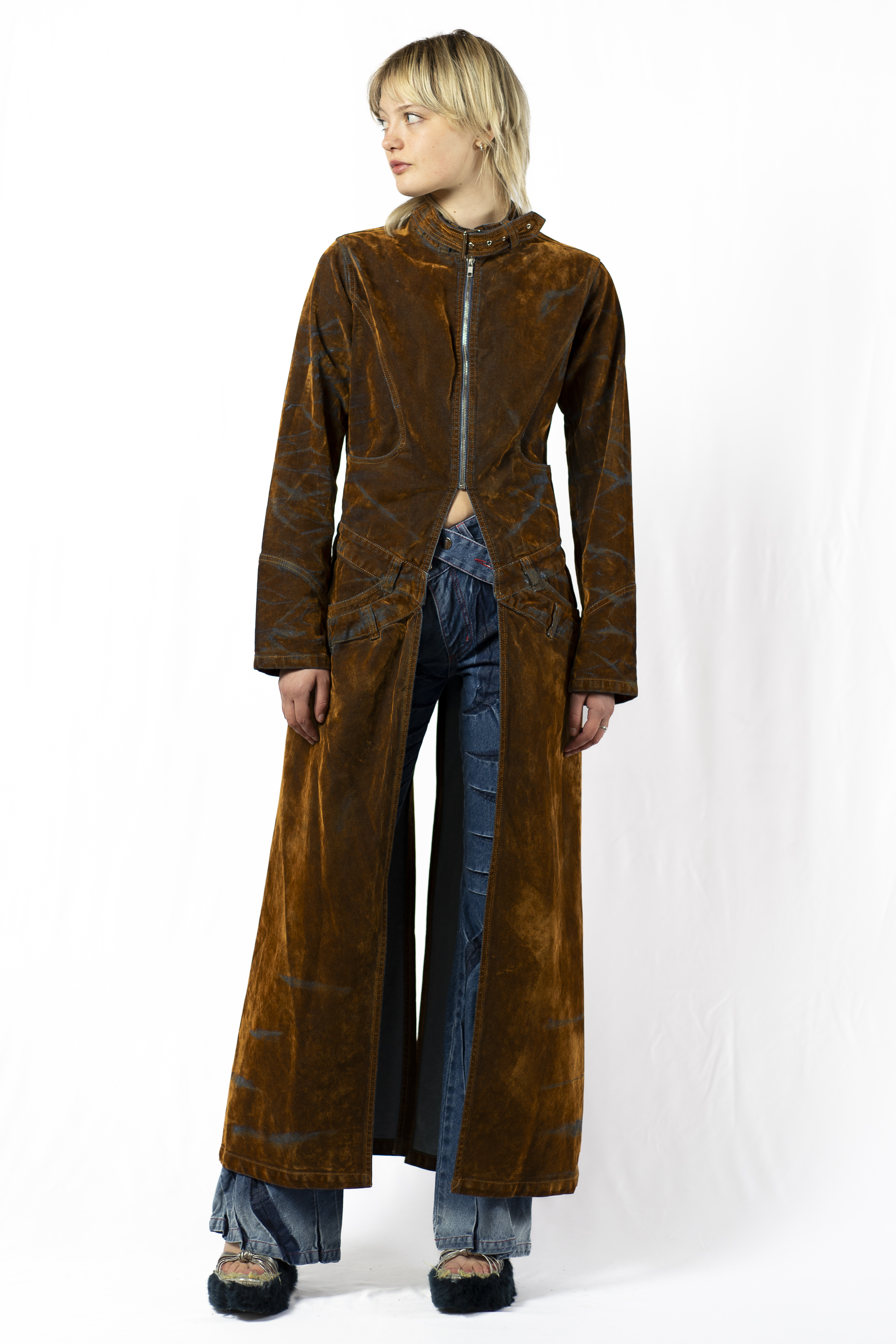 FLOCKED RACING COAT £700