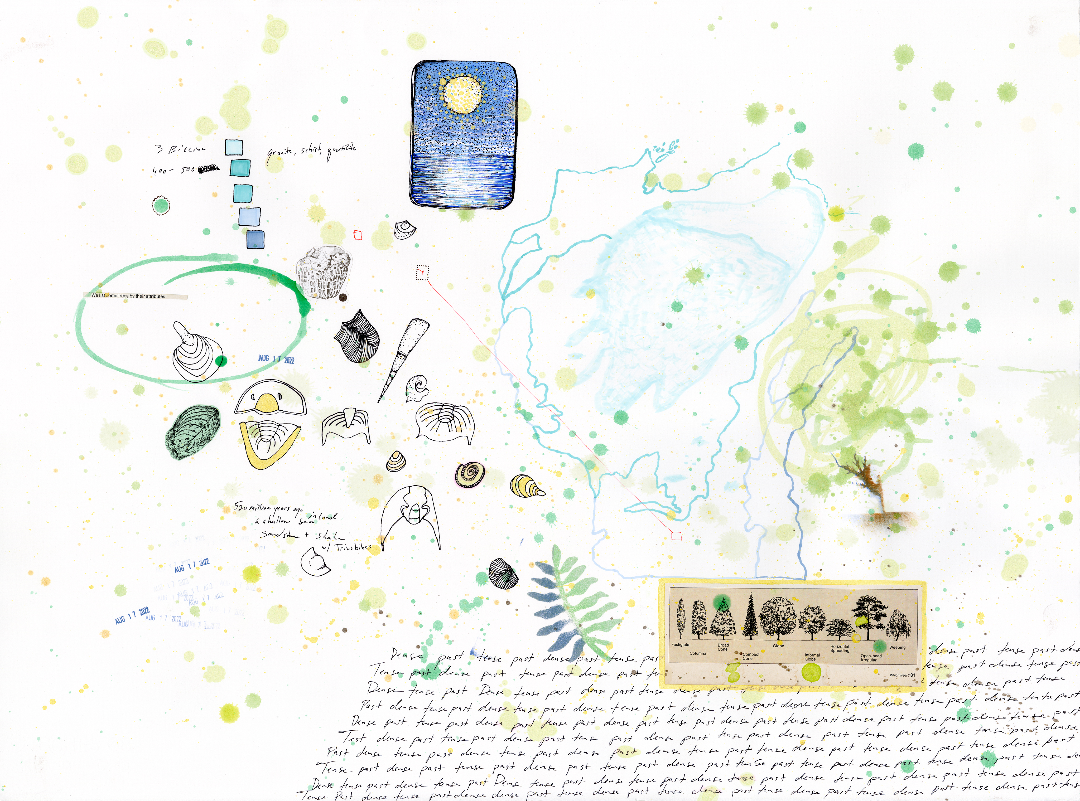 Drawing 4/56 from 56 days at the Dome House 22.5 x 30 inches, ink, Chine-collé, etching and stamps on Arches 88 paper- BUY