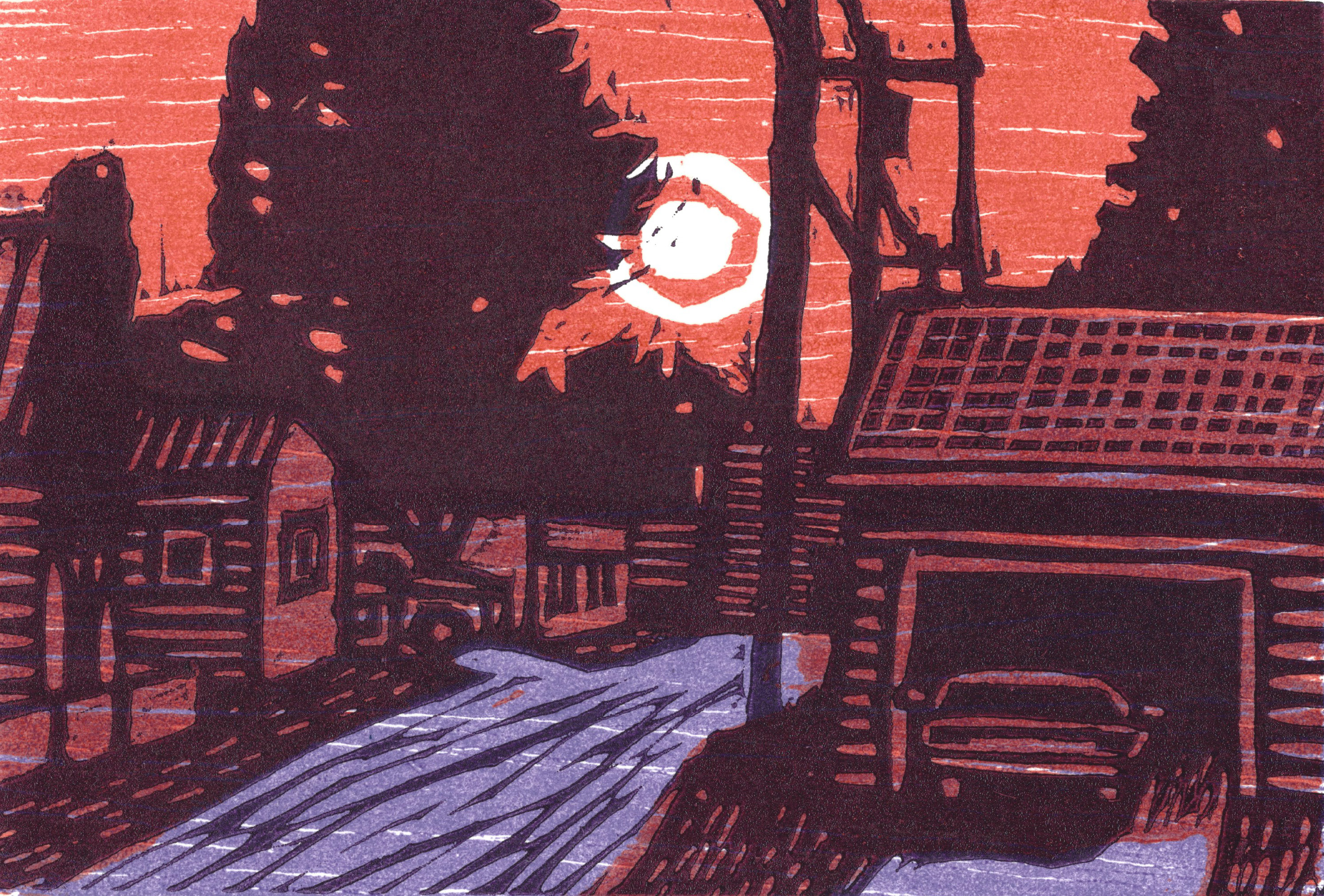 Back Alley, three-layer mixed relief print