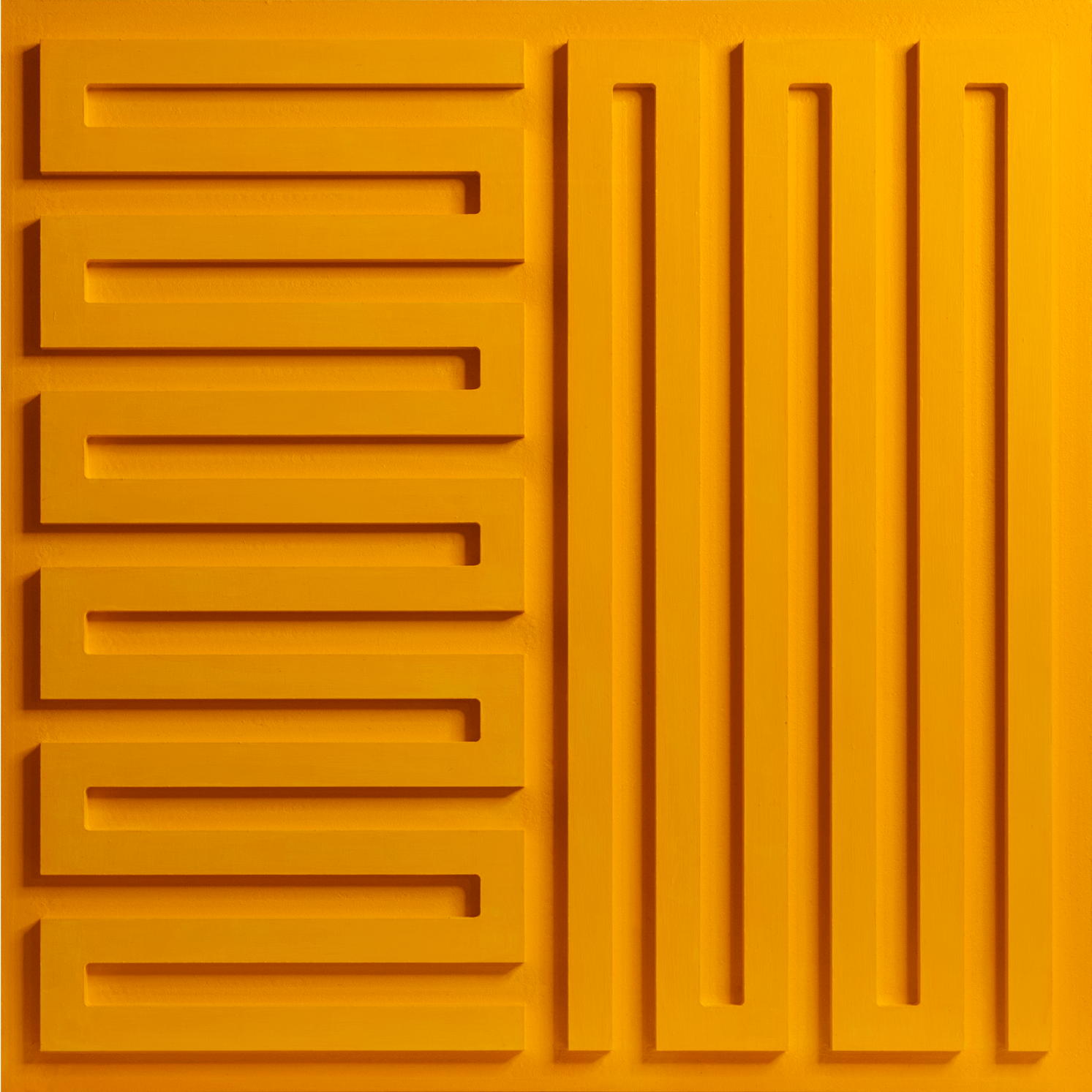 Monochrome Landscapes I. Cadmium Yellow Deep Hue 3 / Series of acrylic paintings on fibreboard 2021–2022 / 50x50 cm