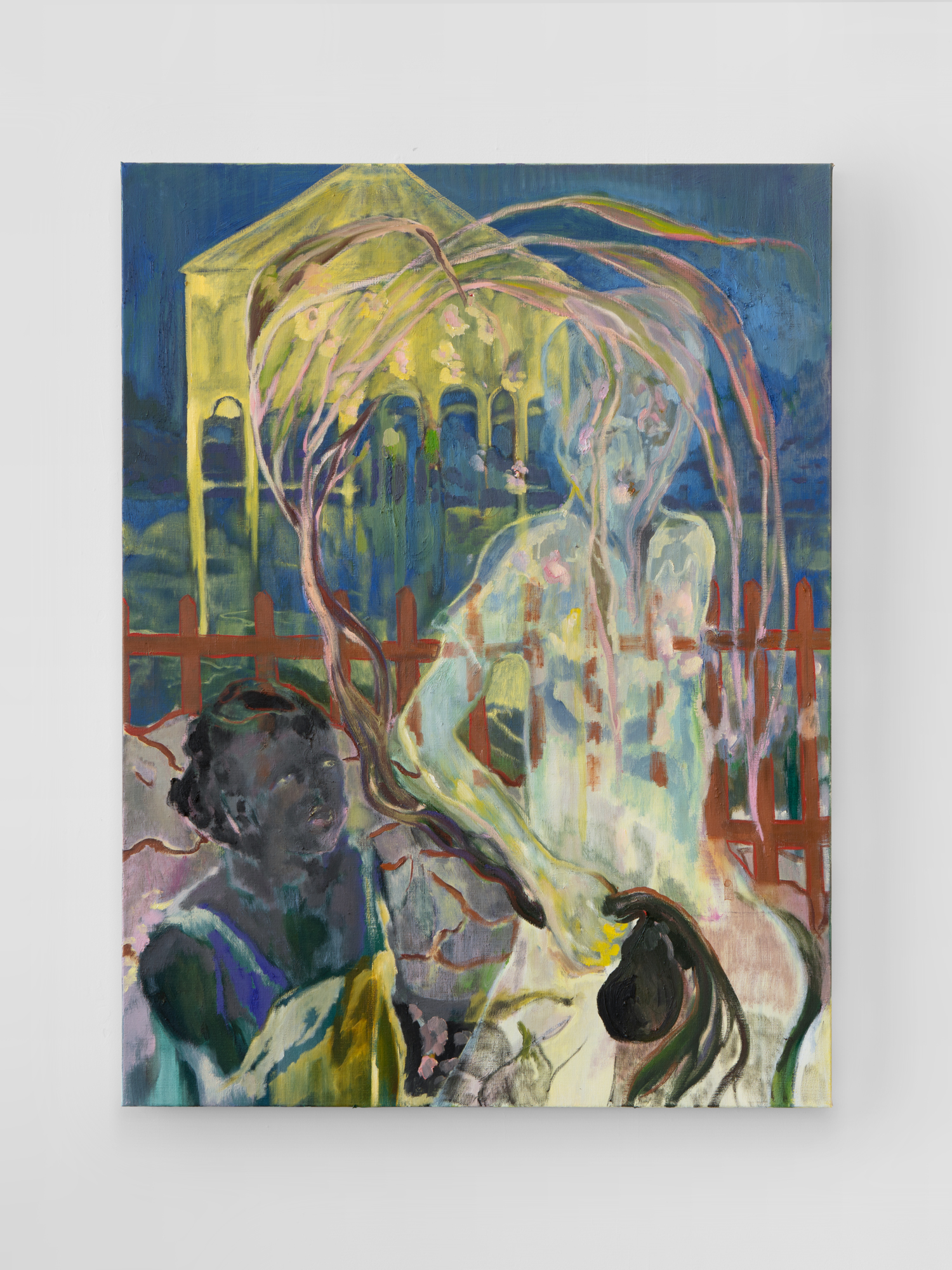 Westcliff Street Vendors, 2022, oil on linen, 39 1/2 x 29 1/2 in