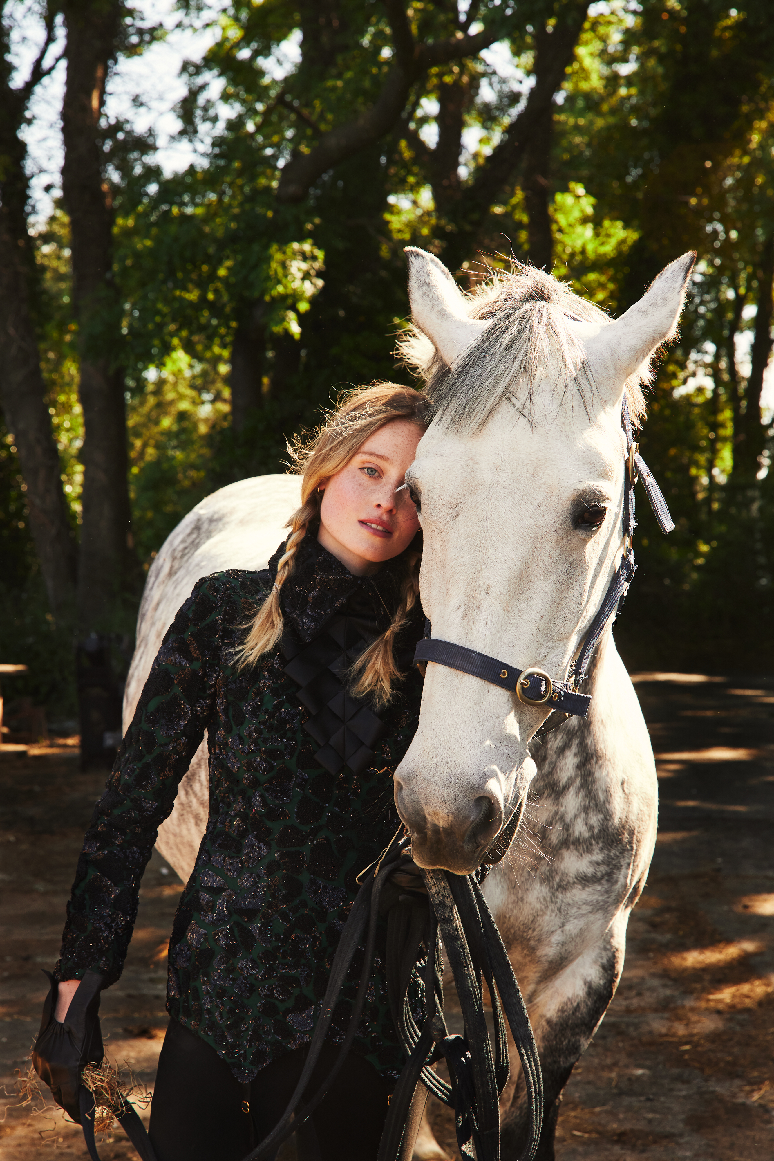 Stylish fashion editorial photoshoot in Dublin, Ireland, featuring a beautiful model unique pieces by Irish fashion designers. Photographed on a farm in Ireland, featuring horses and other farm animals. Photographed for Image Magazine by Alex Sheridan, with fashion stylist Anne O’Shea.