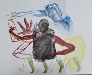 pair, 또는 포개진 종이에 채색