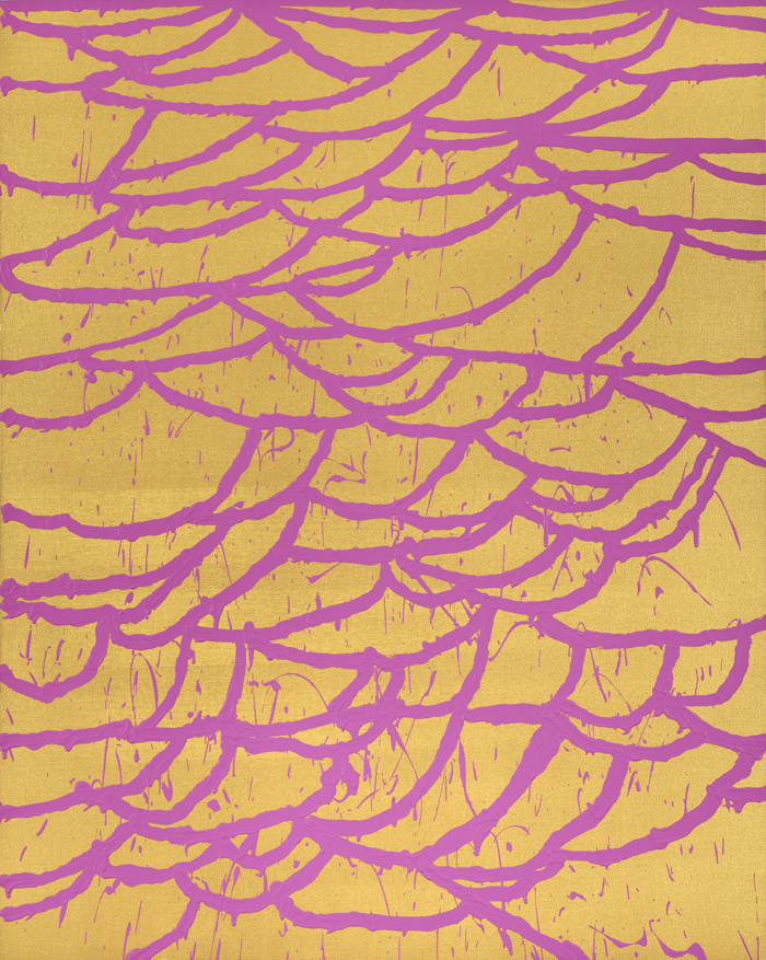 Pink on Metallic Gold World Wide Web, 2017, acrylic on canvas, 60x48in