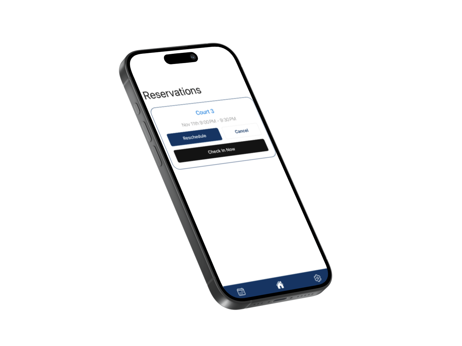 π Reservations Screen – Shows all active bookings with options to modify, cancel, or check in.