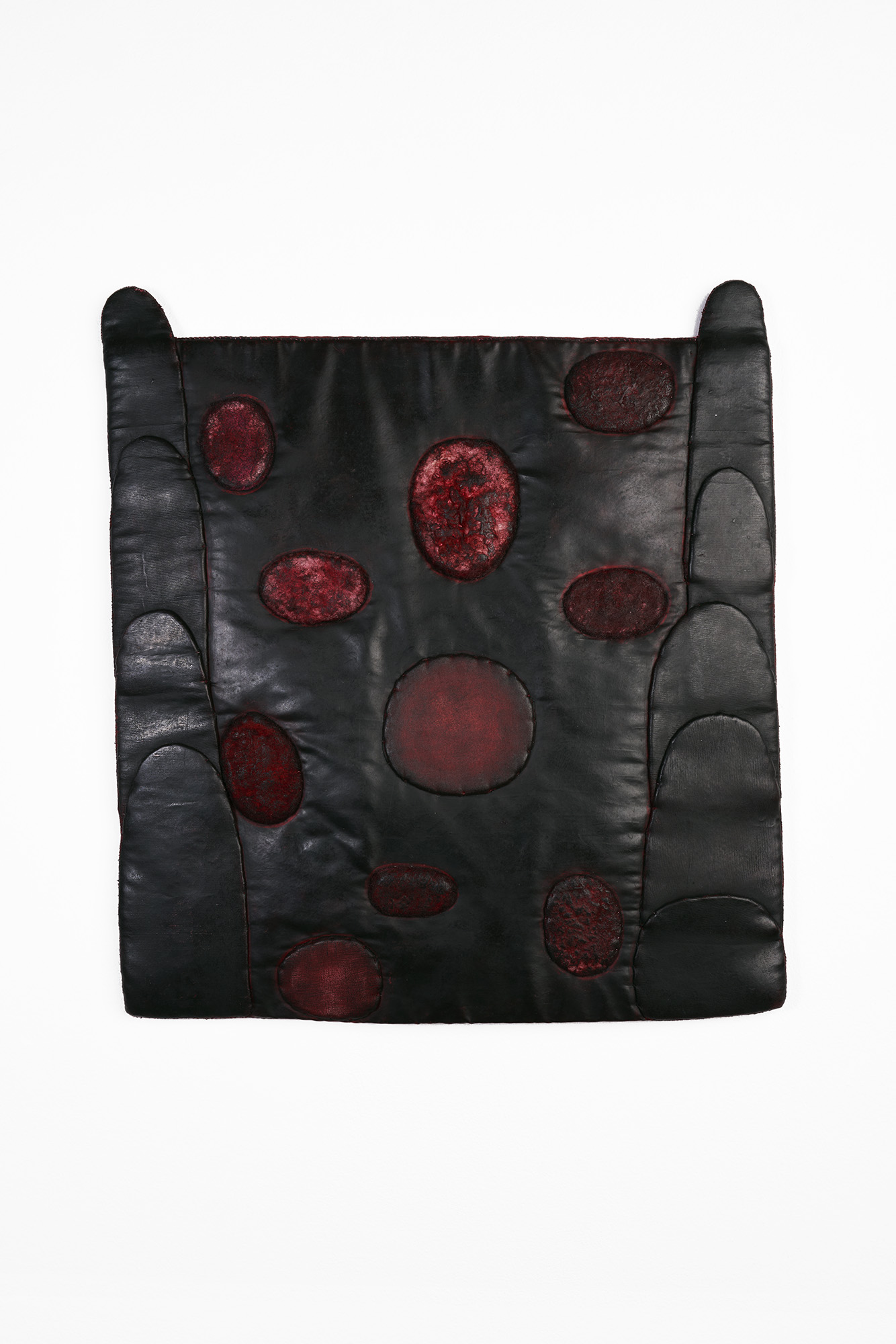 ’It Surged Stiff and Black’, 2025. Oil and wax on silk and felt. 38 x 35 cm