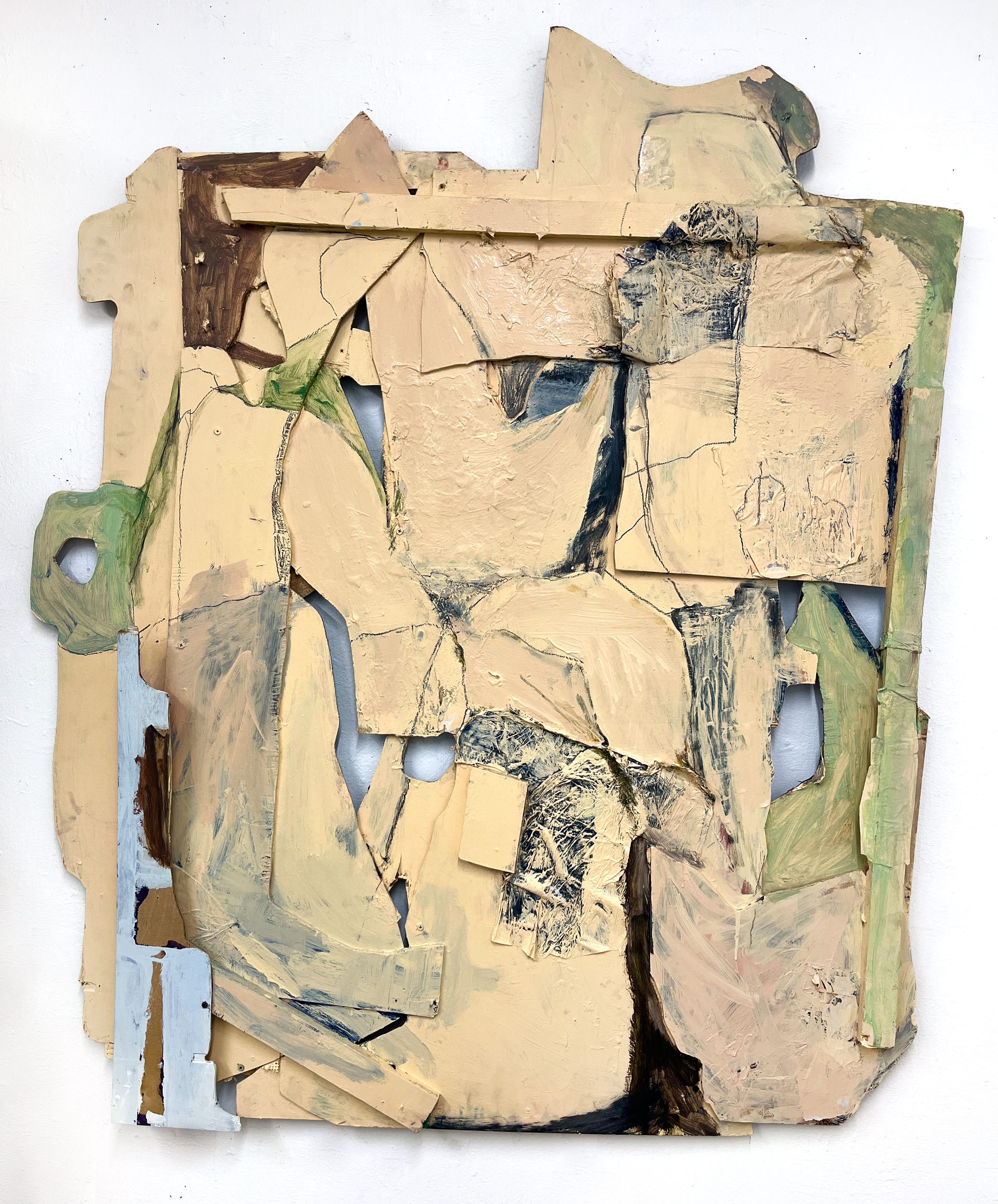 Untitled Construction, house paint, plastic wrap, graphite on wood, 55'' x 44'', 2022