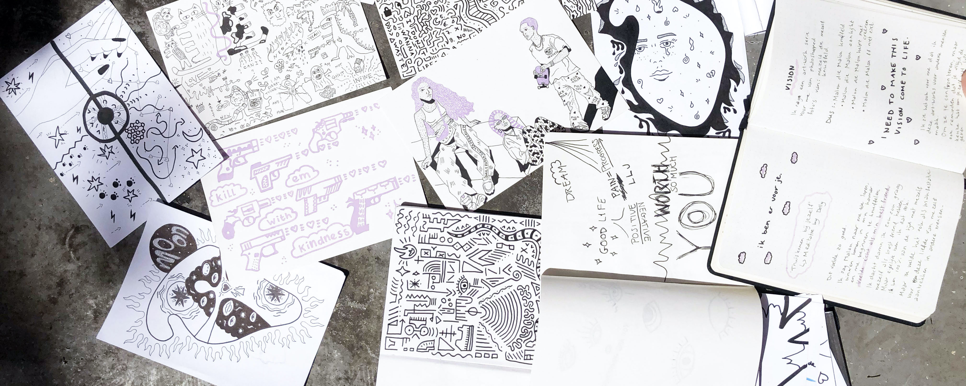 drawing on music / notes / expressing feels / drawing experiments / flowing on paper