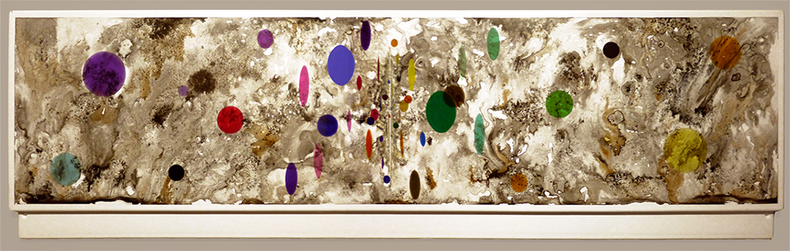 SpaceMaker 1 THE OTHER SIDE, 2022. 46 x 180 cm. Technique mixte sur support résine publicitaire