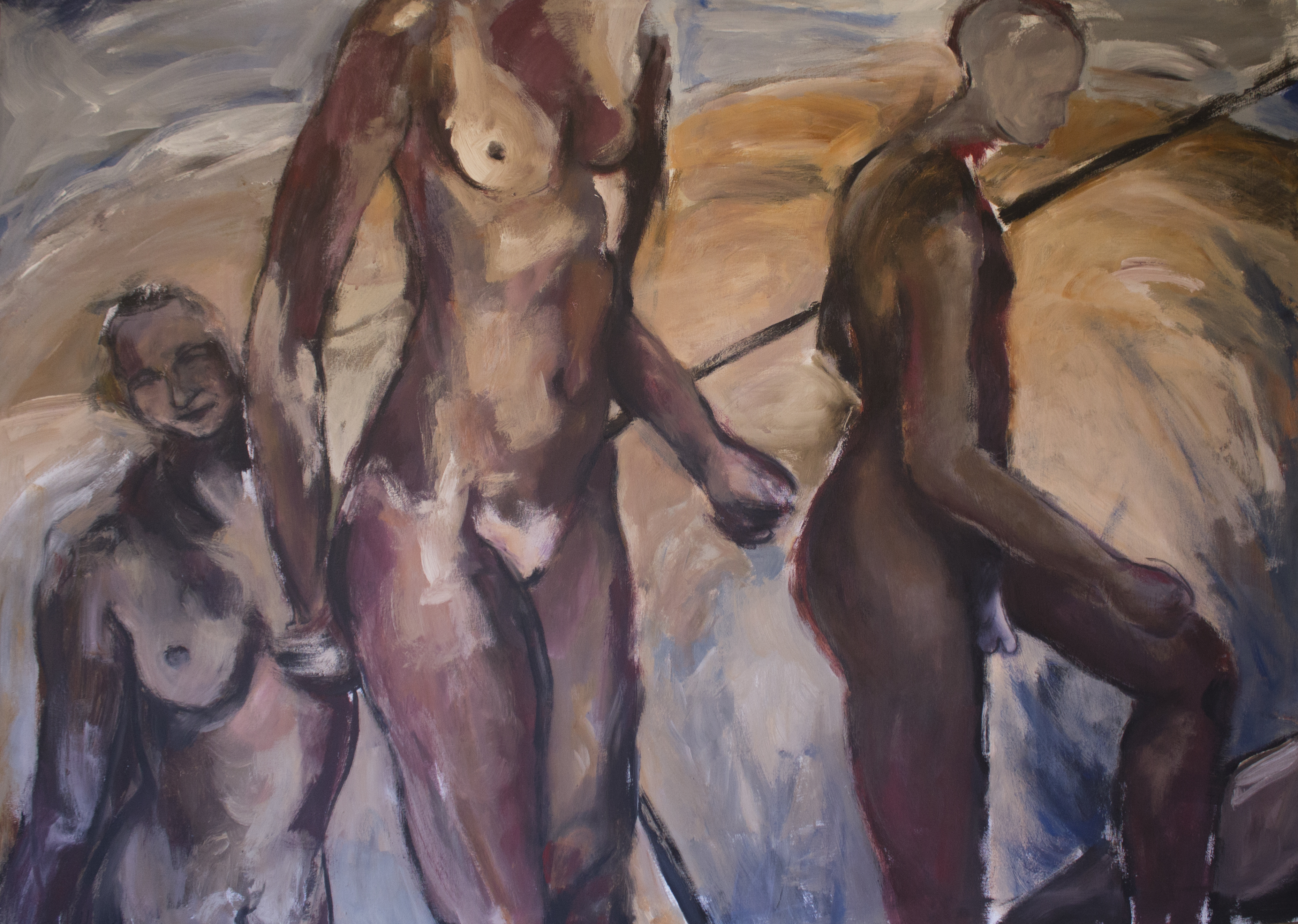 Three figures in a landscape 110x150cm Acrylic on Canvas