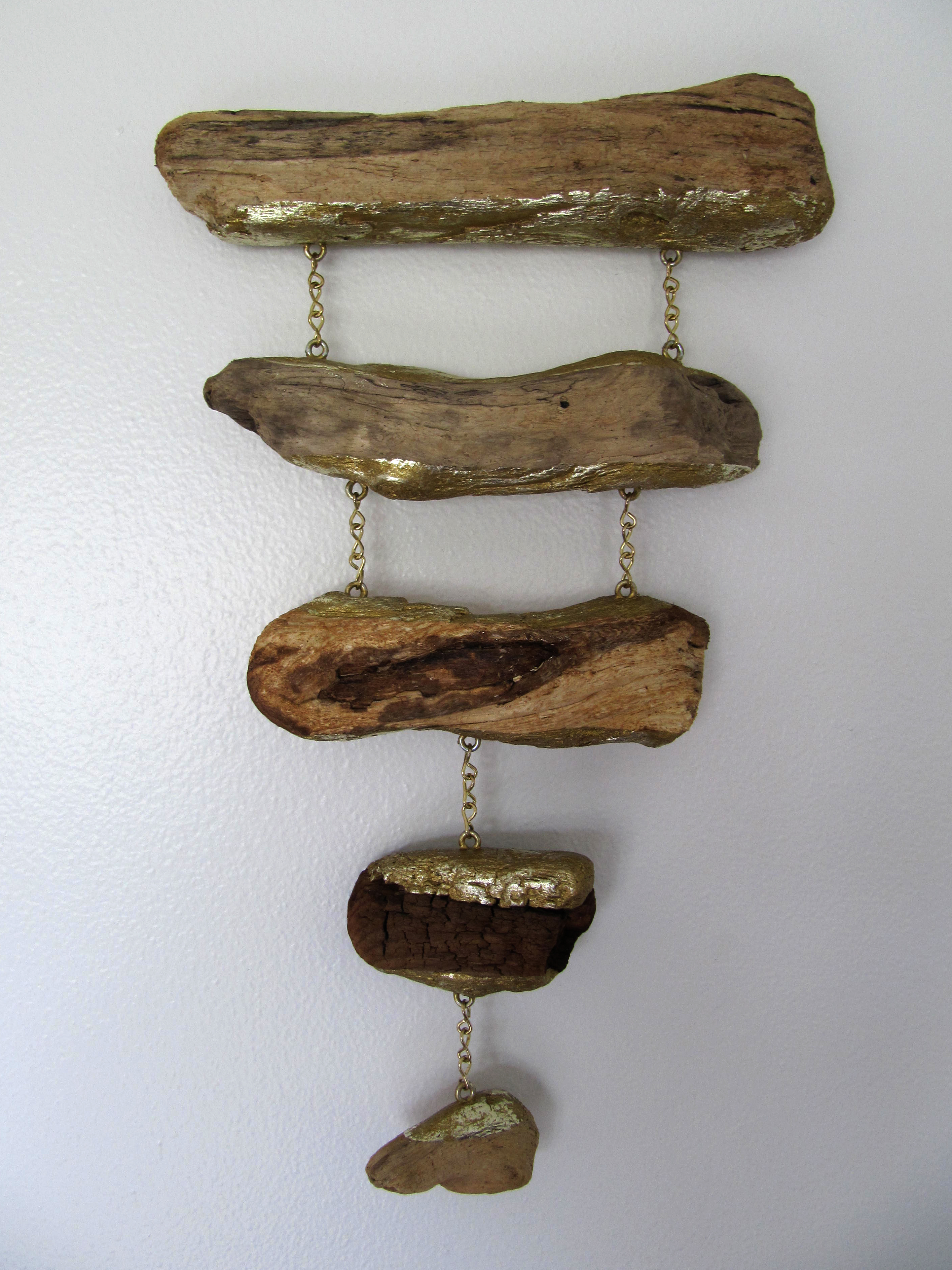 Washed Up Artifact #11, beachwood, chain and hot-pressed foil, 15 x 20 x 4 inches