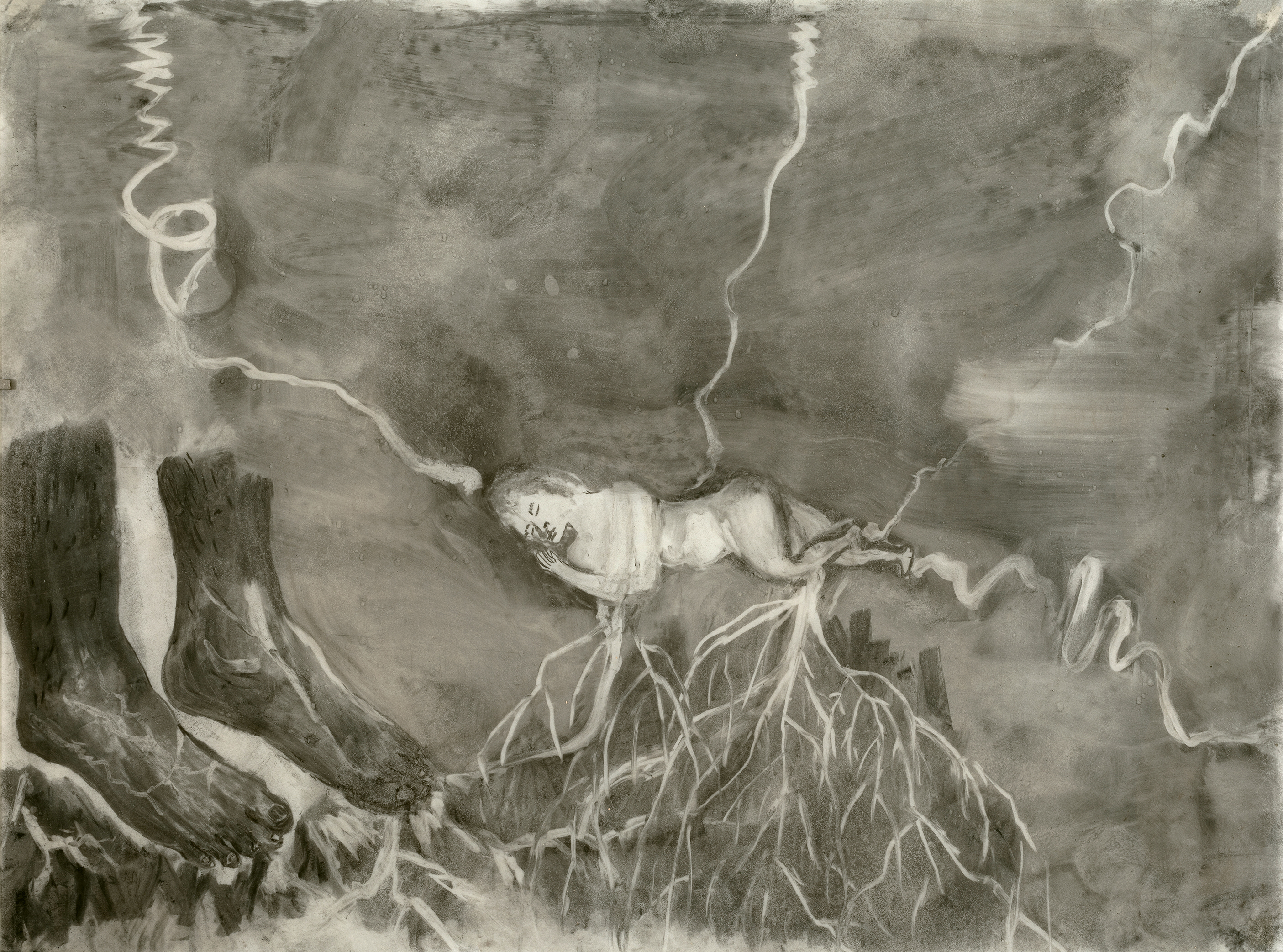 I Always Hear The Others Can’t Hear, 120 x 90 cm, charcoal, wax on transparent paper, 2019