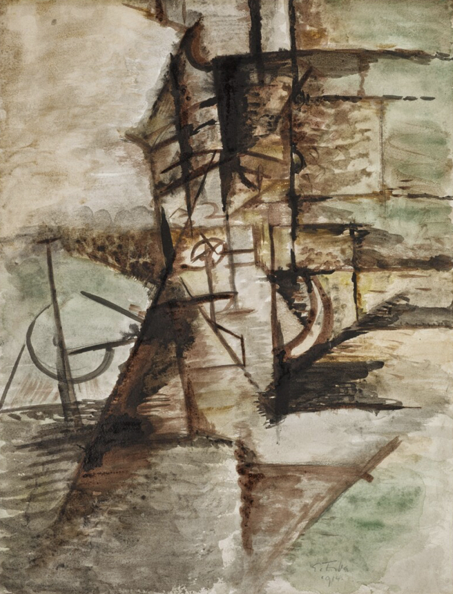 Emil Filla, Kubistické zátiší, 1914, akvarel, tuš na papíře, Foto: Sotheby's