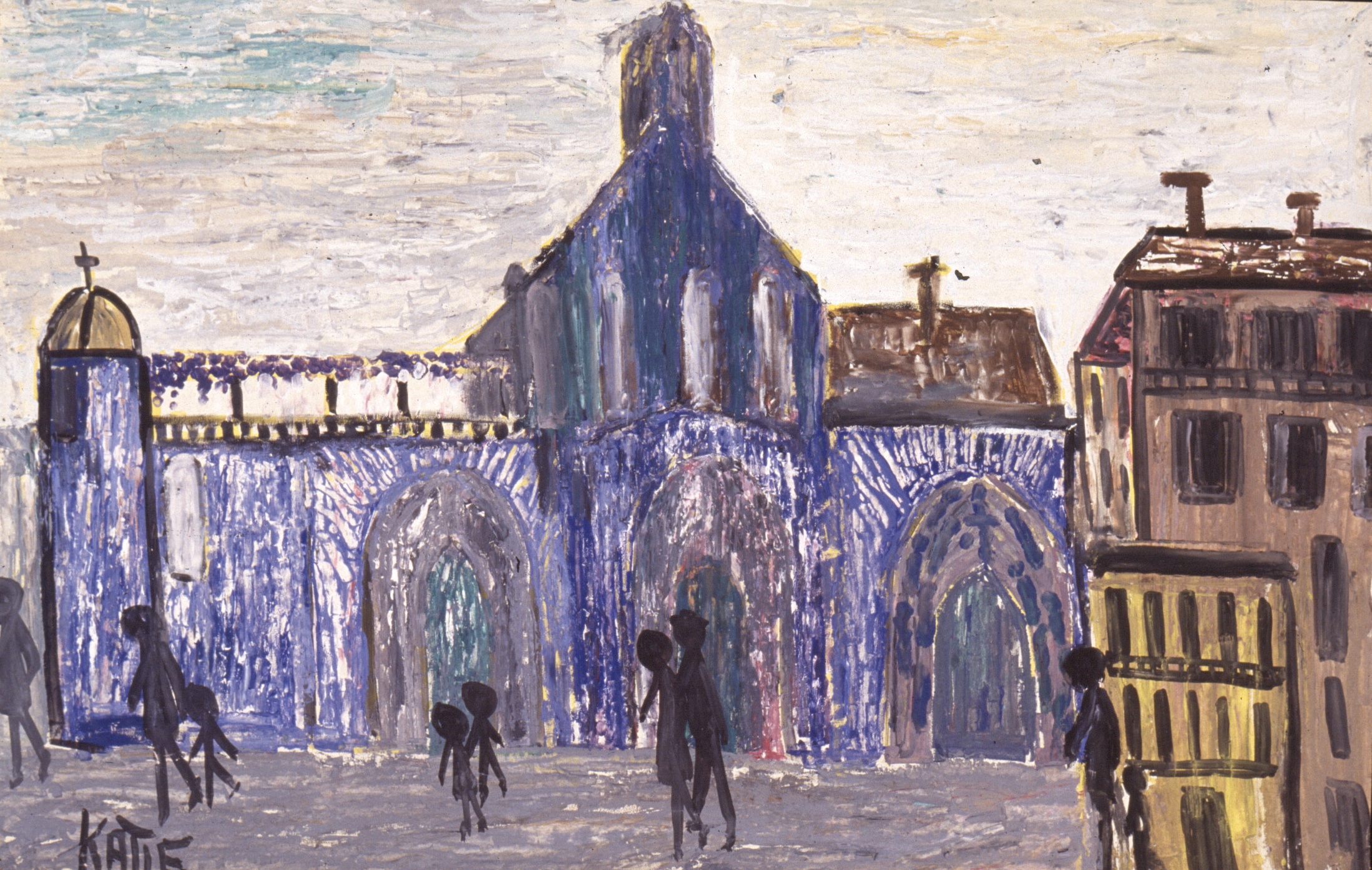 The Church of Provins, with People in the Foreground Walking