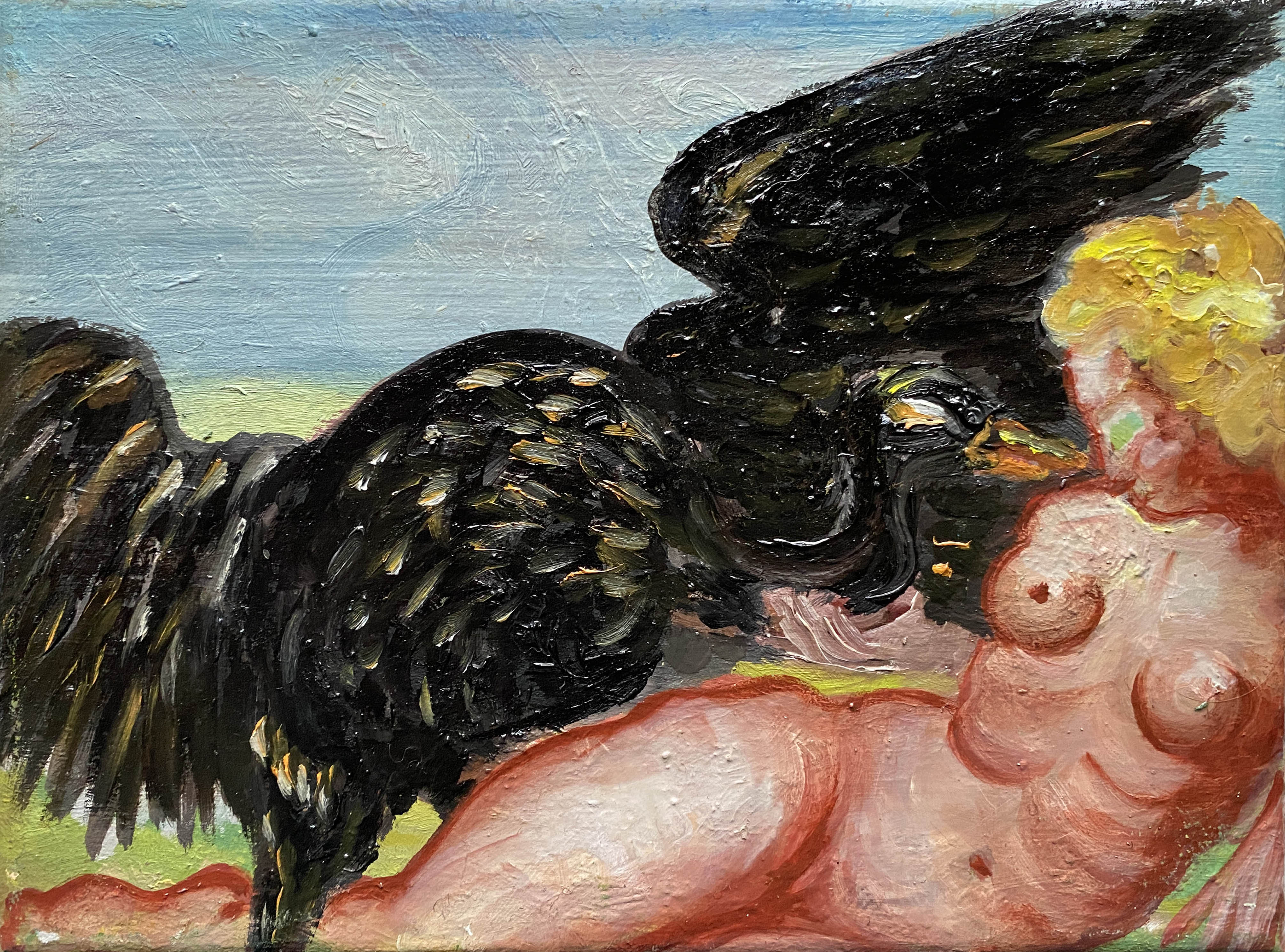 Karol and the black Swan - Oil on canvas - 15 x 20 cm