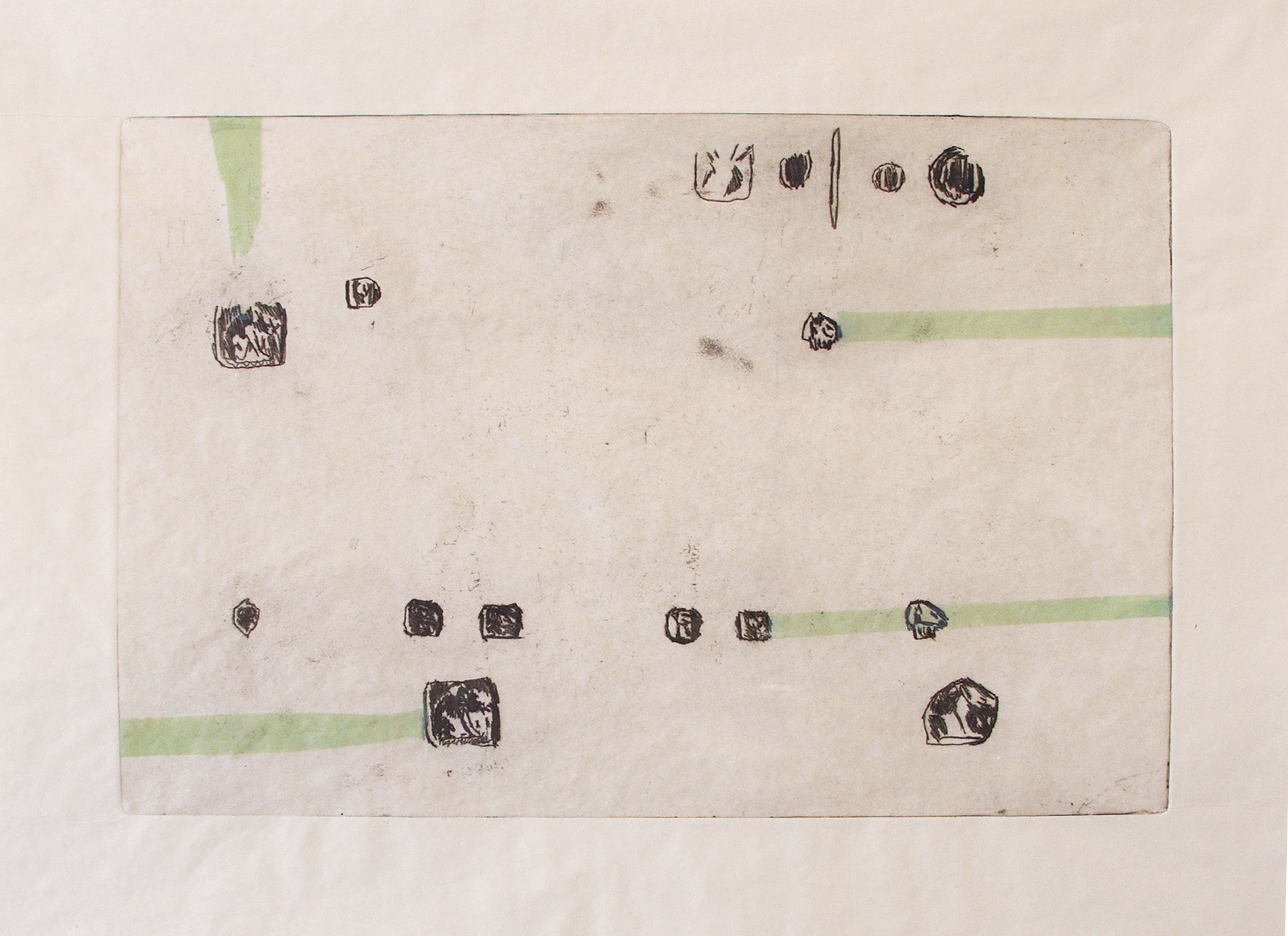 Untitled, 2006, Soft ground and monotype on Atsukushi paper, 77 X 55 cm