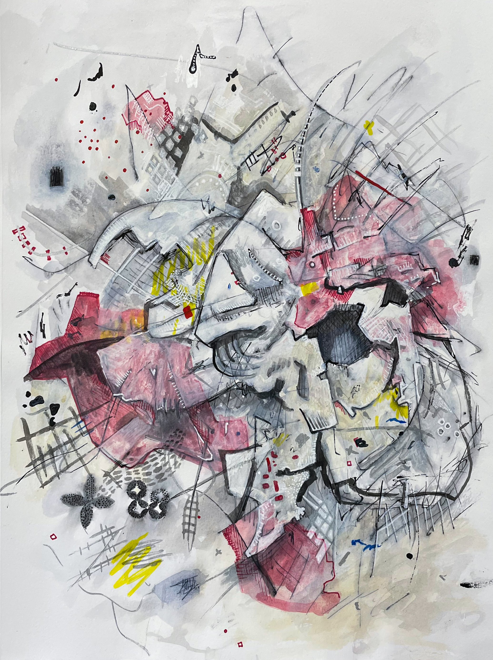 Untitled, 2022, gouache, acrylic, ink, graphite on paper, 9 x 12 inches