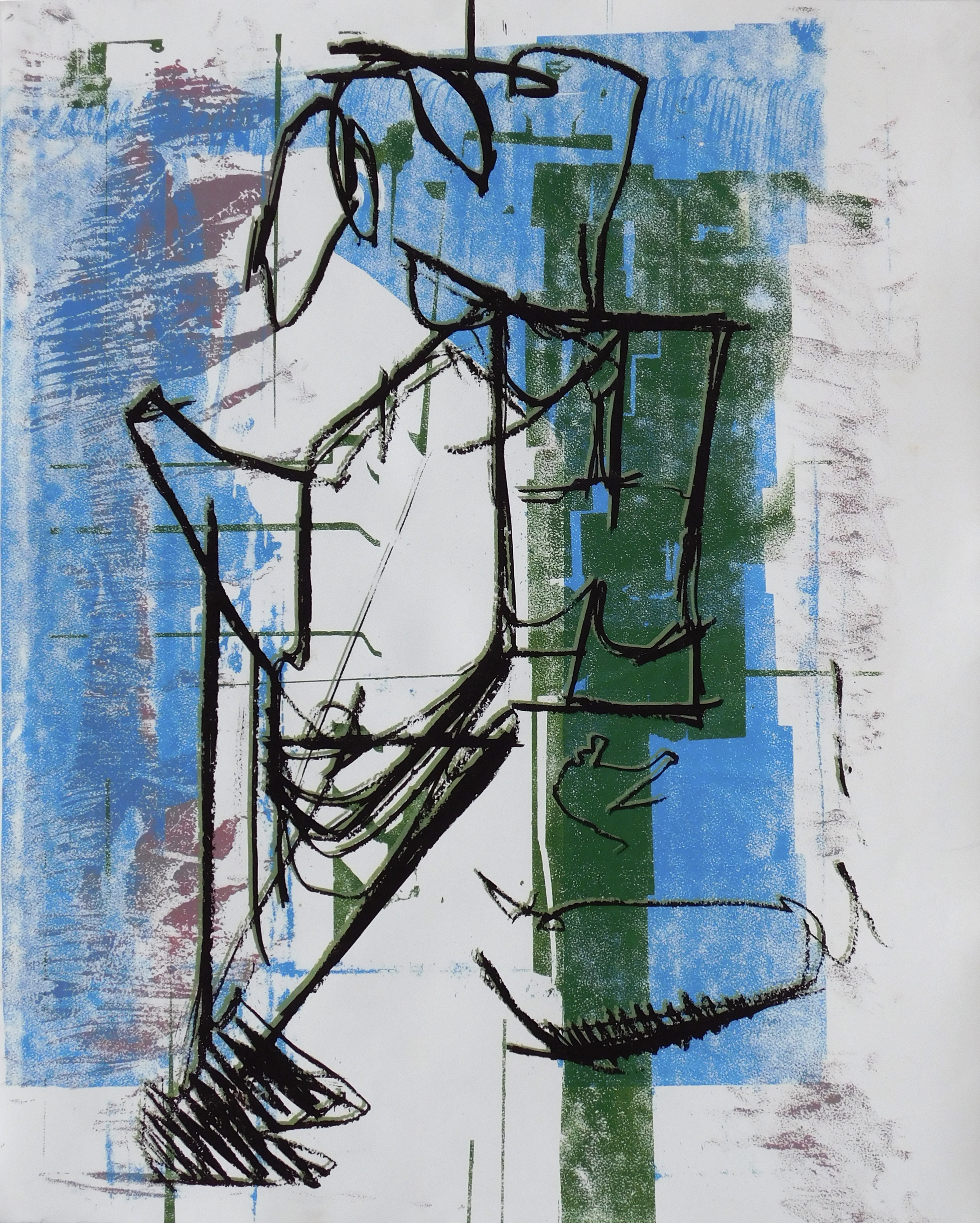 untitled (one of narcissus' shadows (blue)). screenprint and acrylic 32"x40"