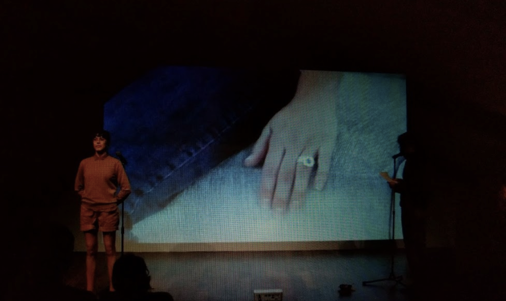 (From left) Jhani Randhawa and Teo Rivera-Dundas perform "We could have bought this couch" at Thymele Arts. January 2020.