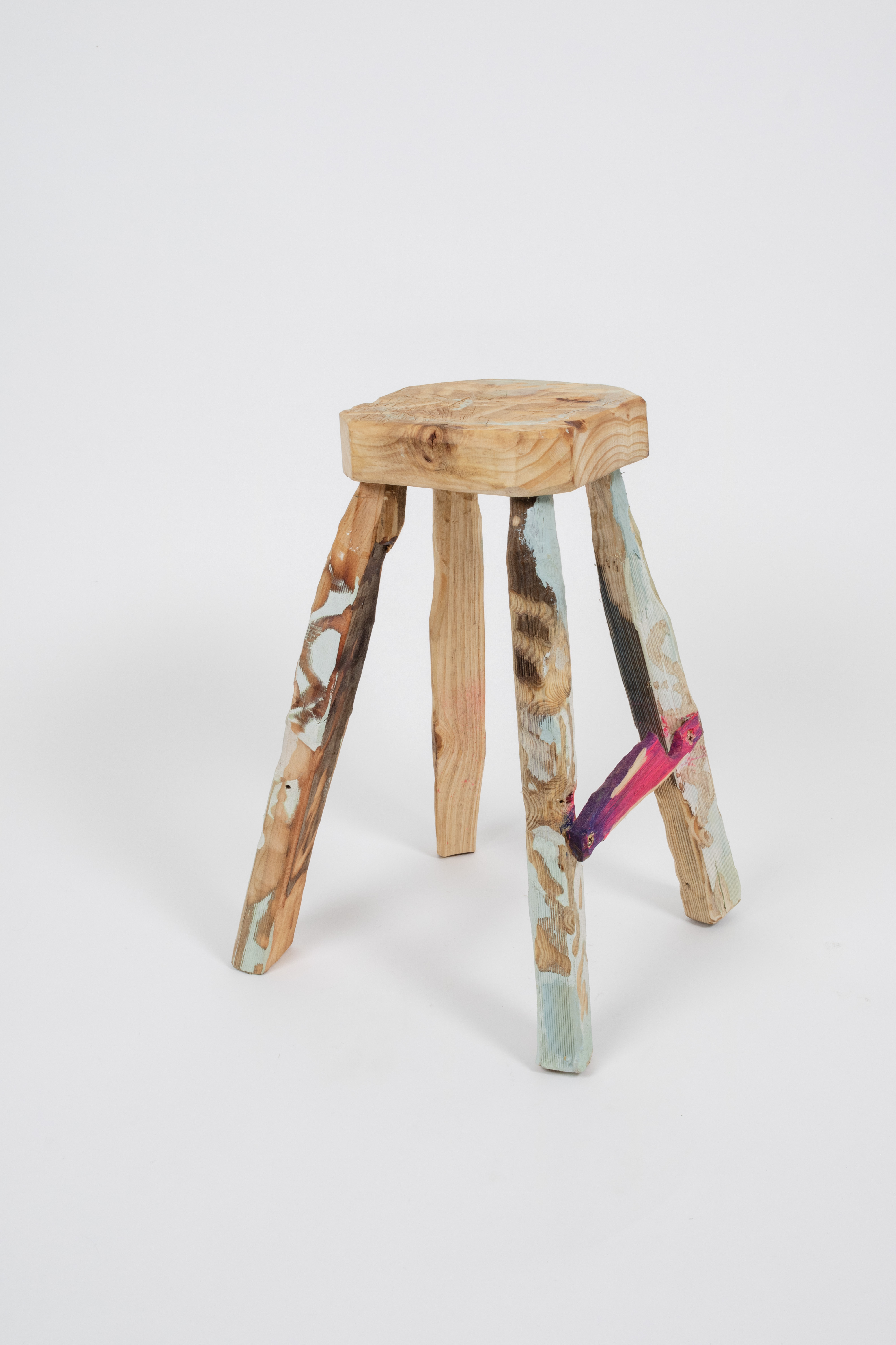 Stool #5, 2023, Paint on timber, finished with tung oil, (H) 46 x (W) 31 x (D) 30 cm