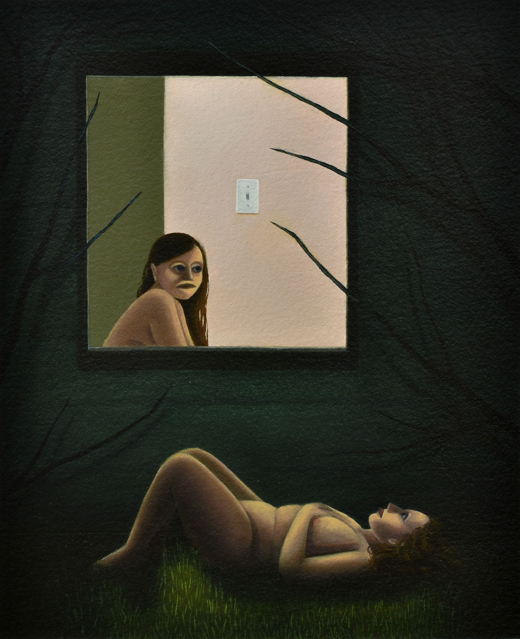 Window Watching, 2023, 13 5/8" x 11 7/8", oil on paper