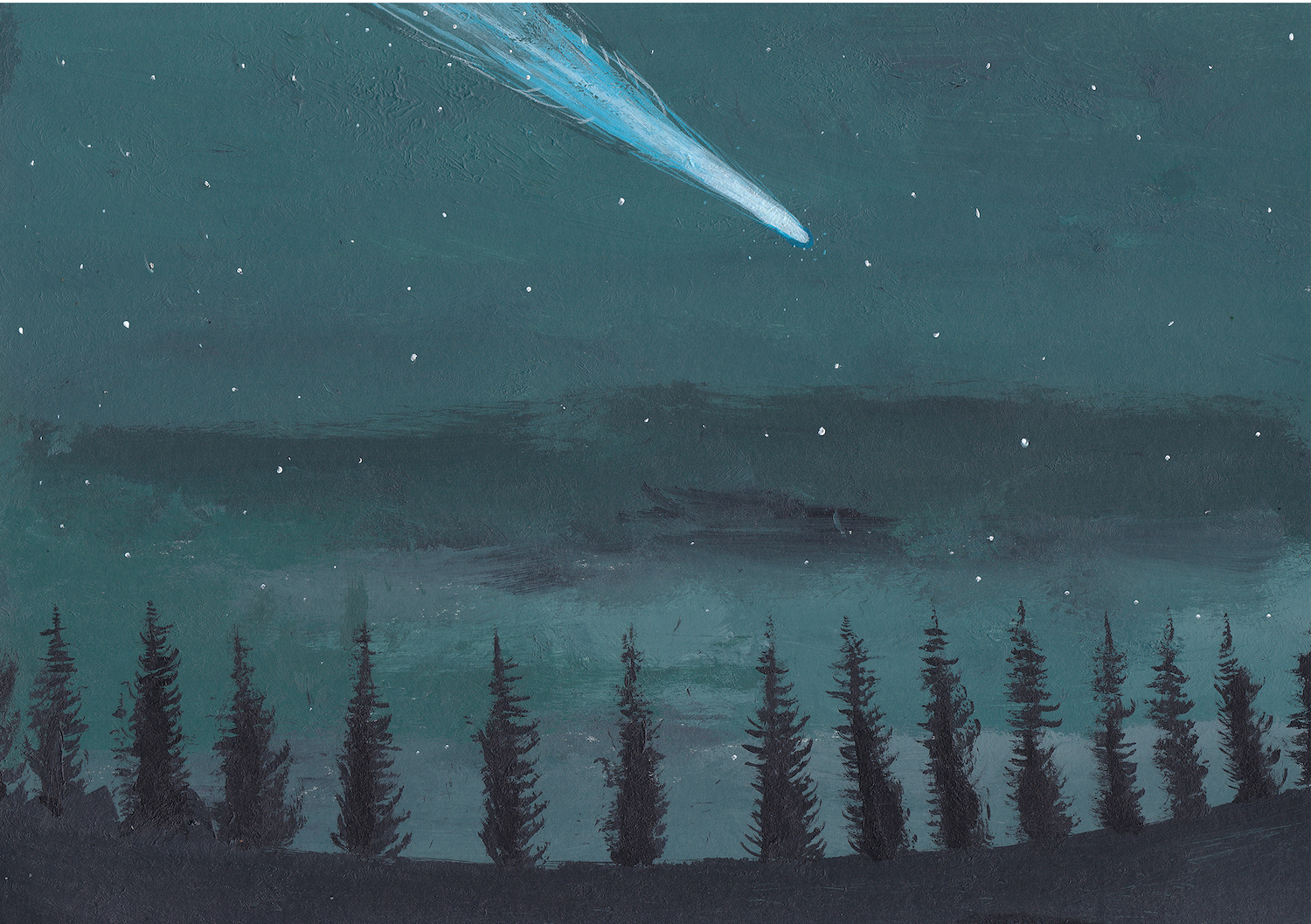 Christopher Gee, Comet Passing through the Sky, acrylic on paper, 15 x 21 cm, 2019 (Sold)