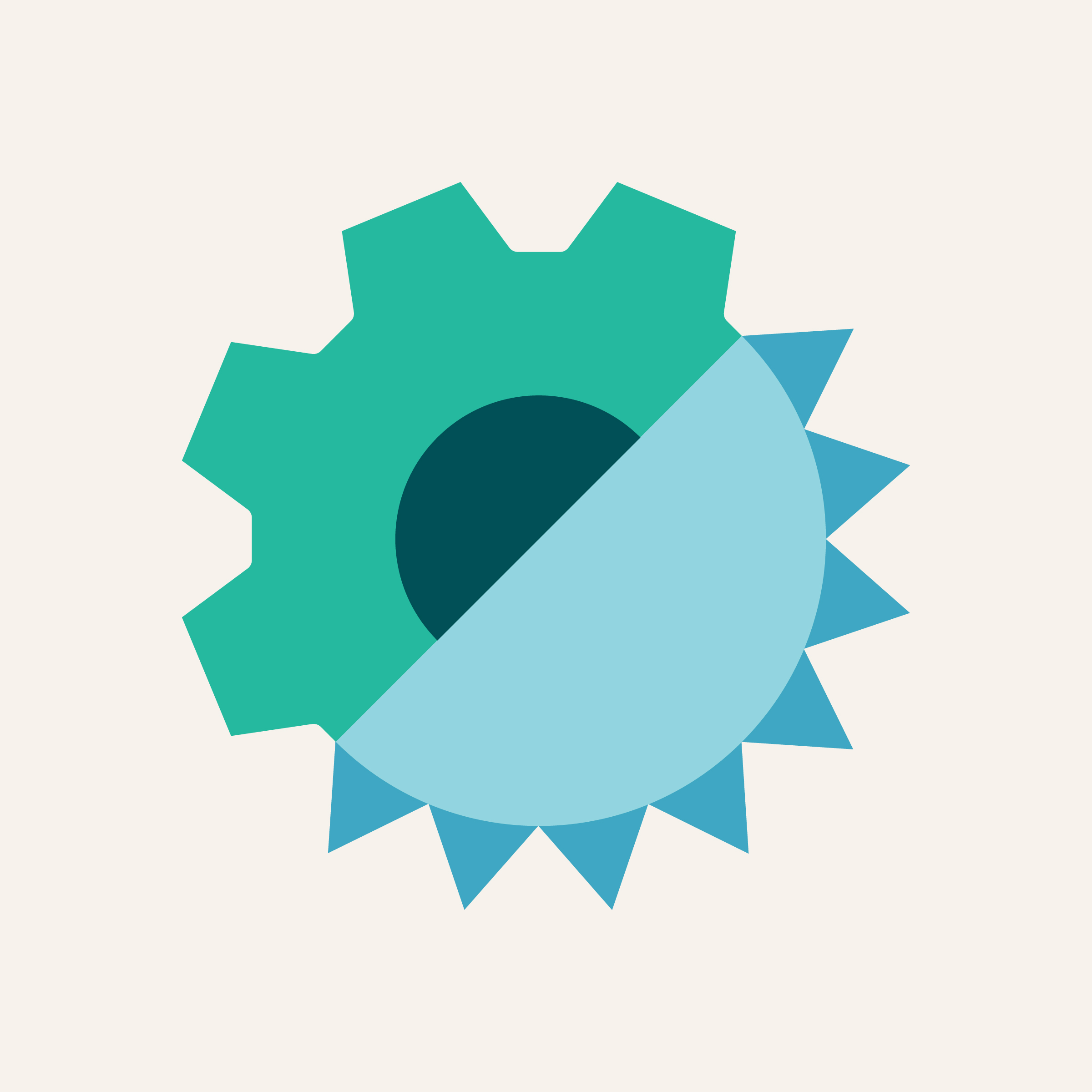 The Work-Life balance icon; a blue and green shape that's half gear half sun.