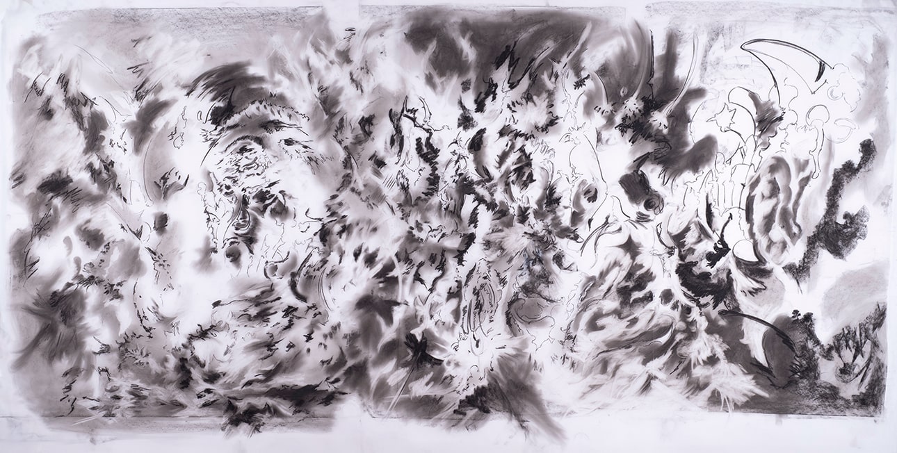 Léo Zaragoza Evaporée, 2025 Fusain sur calque 100 x 195 cm Courtesy de l’artiste
