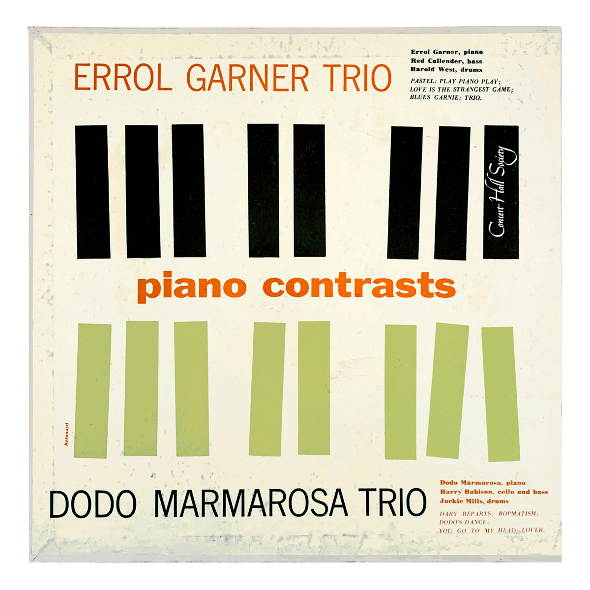 Concert Hall Society CHJ 1001 Errol Garner Trio - Various | Dodo Marmarosa Trio - Various Errol Garner | Red Callender | Harold West | Dodo Marmarosa | Harry Babison | Jackie Mills Design: Emil Antonucci (credited)