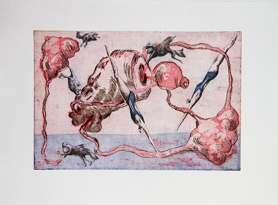 Ohne Titel, Radierung - Strichätzung, Hartgrund und Weichgrund / Aquatinta und Zuckertusche, 70 x 50cm, 2023