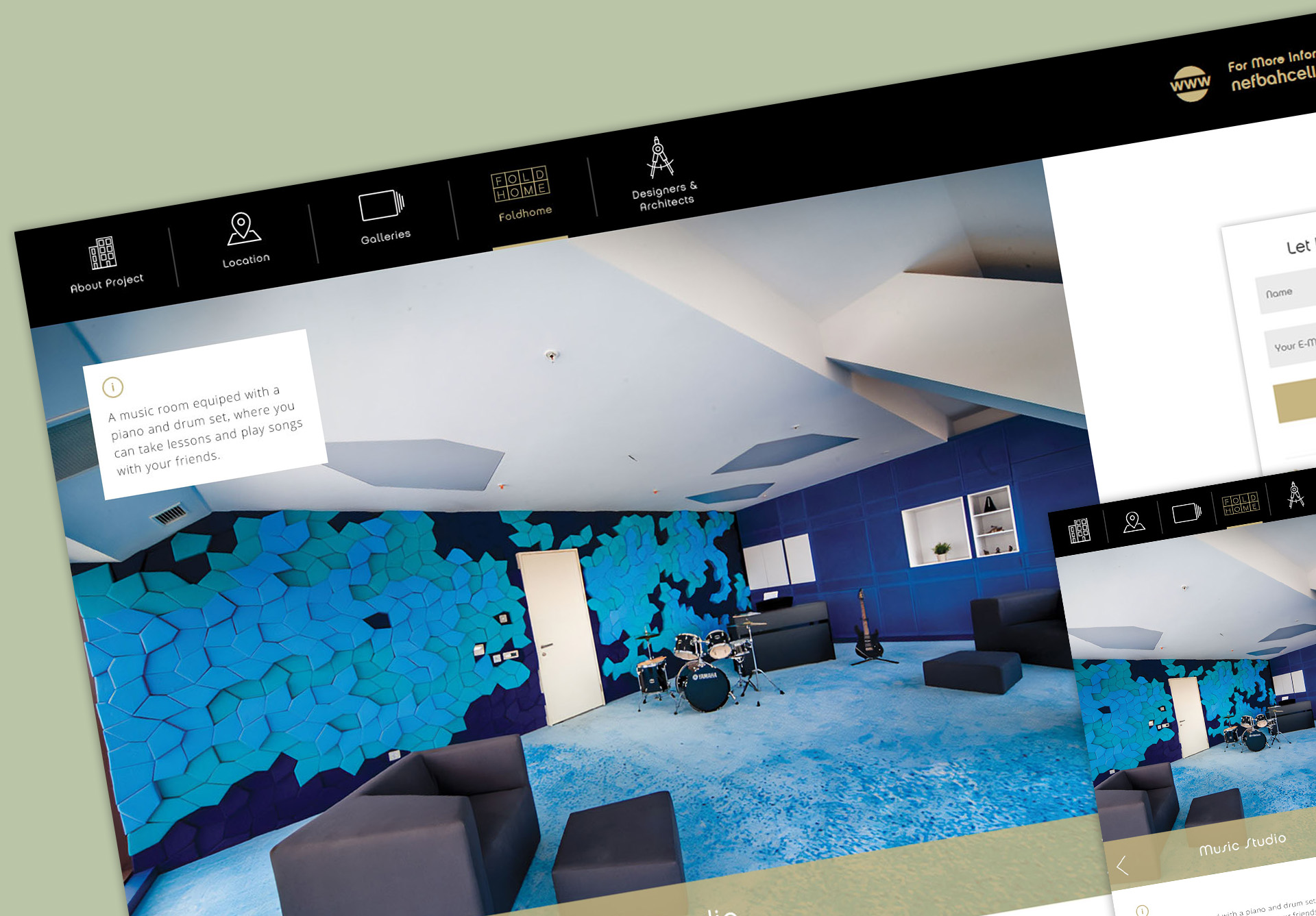 Desktop and mobile views of the 'FoldHome' section, showcasing layout and design on different devices