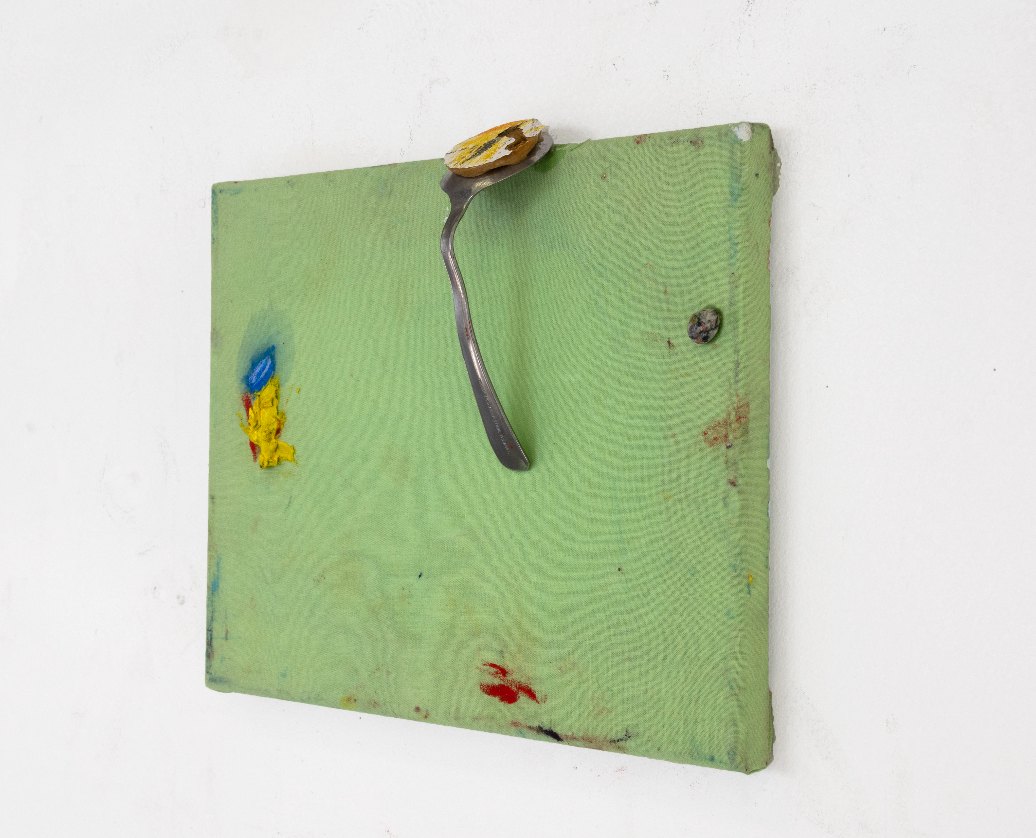  oil, stone, spoon on dyed fabric  8"x10