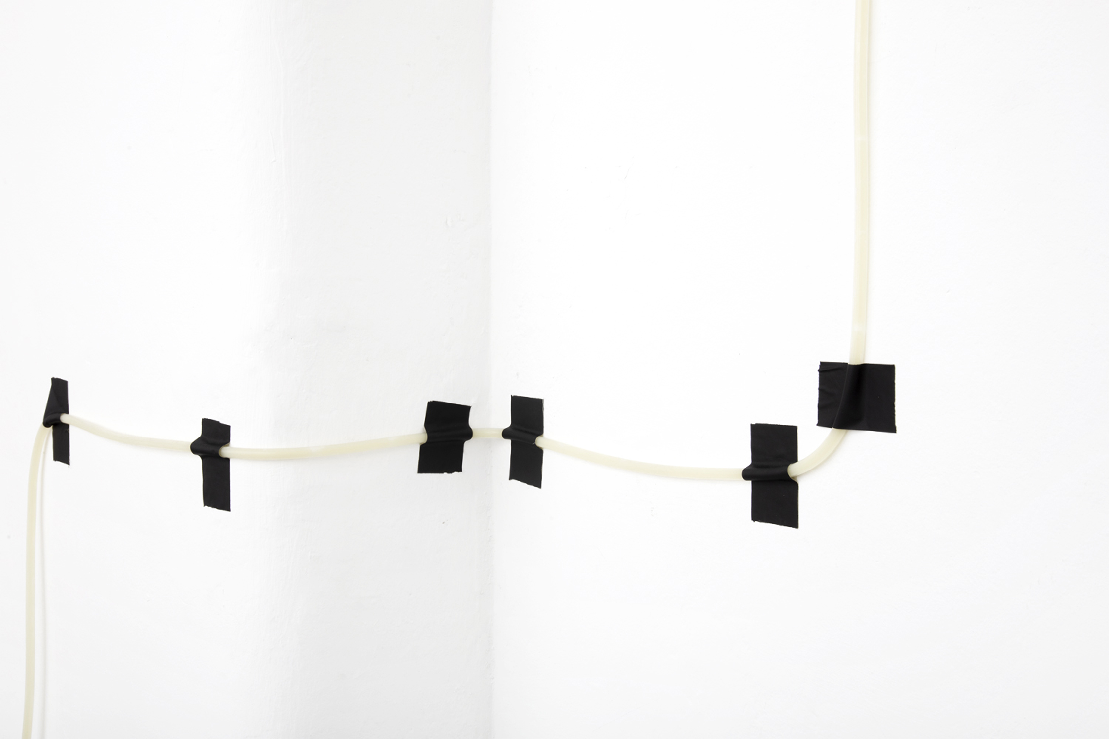 The propensity of things, 2019, [various dimensions], Slade Interim Exhibition  Whey protein powder, silicone tubing, black tape  