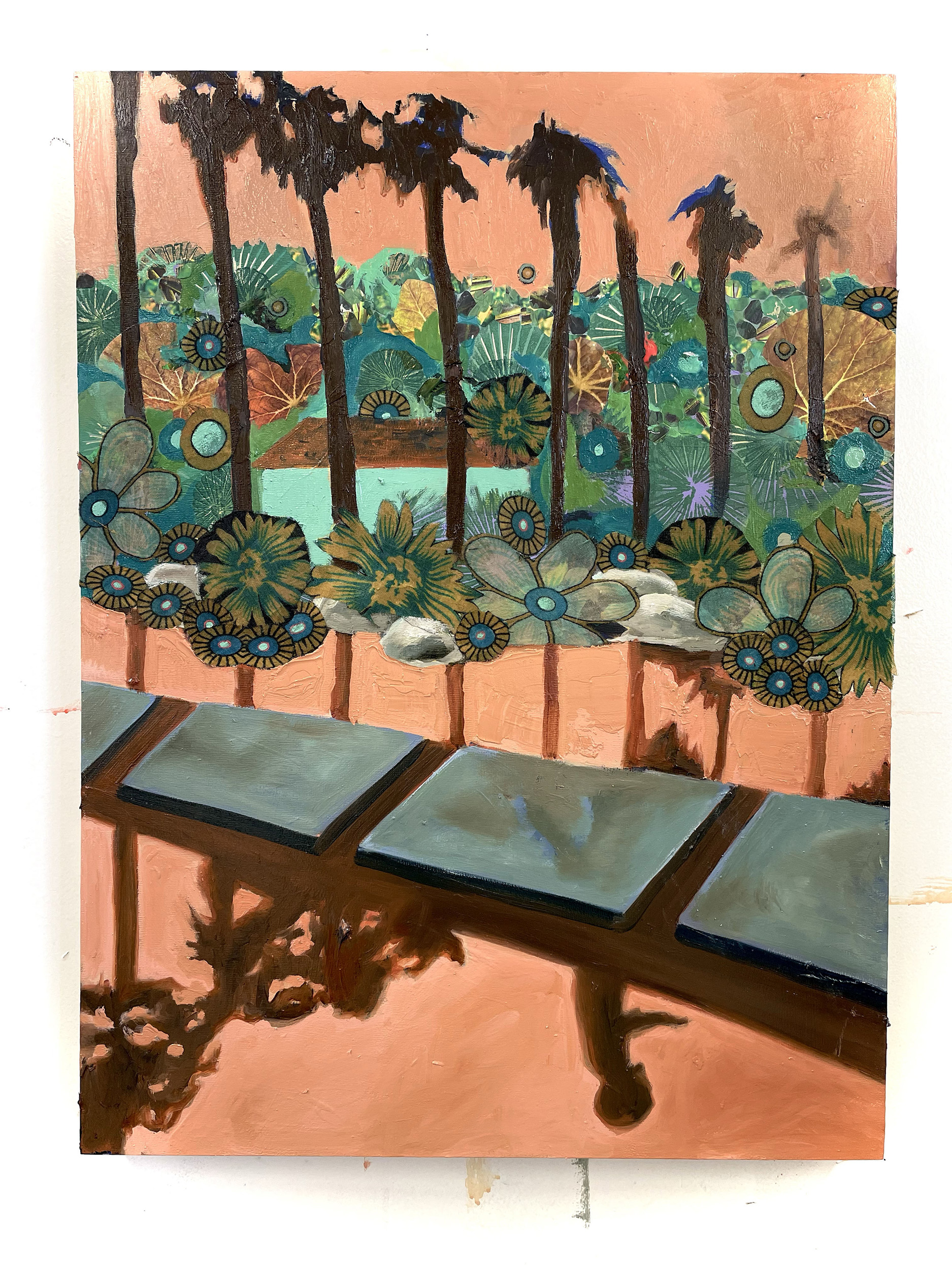 "Vegetal Dream" Oil, Acrylic, Fabric, and Paper on Board, 20” x 16”