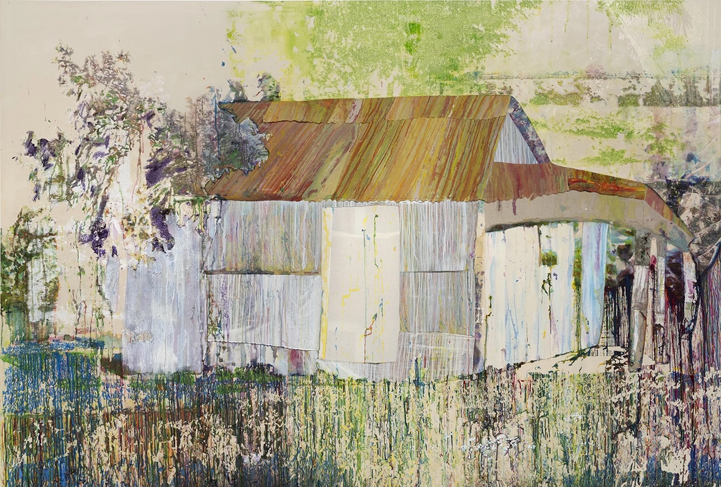 Dream house, 2024, Acrylic and tape on assembled canvas, 268 x 393.7 x 4.4 cm