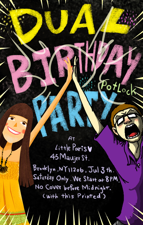 Dual birthday party invitation, collaboration with Kent Mudle