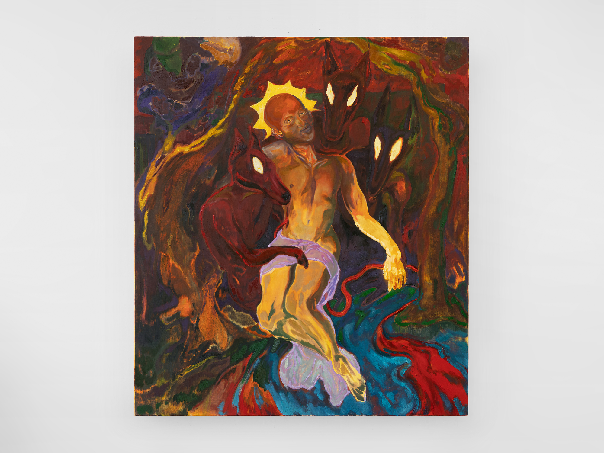 Johannesburg Street Dogs or The Assumption of Lerato, 2022, oil on linen, 67 x 59 in