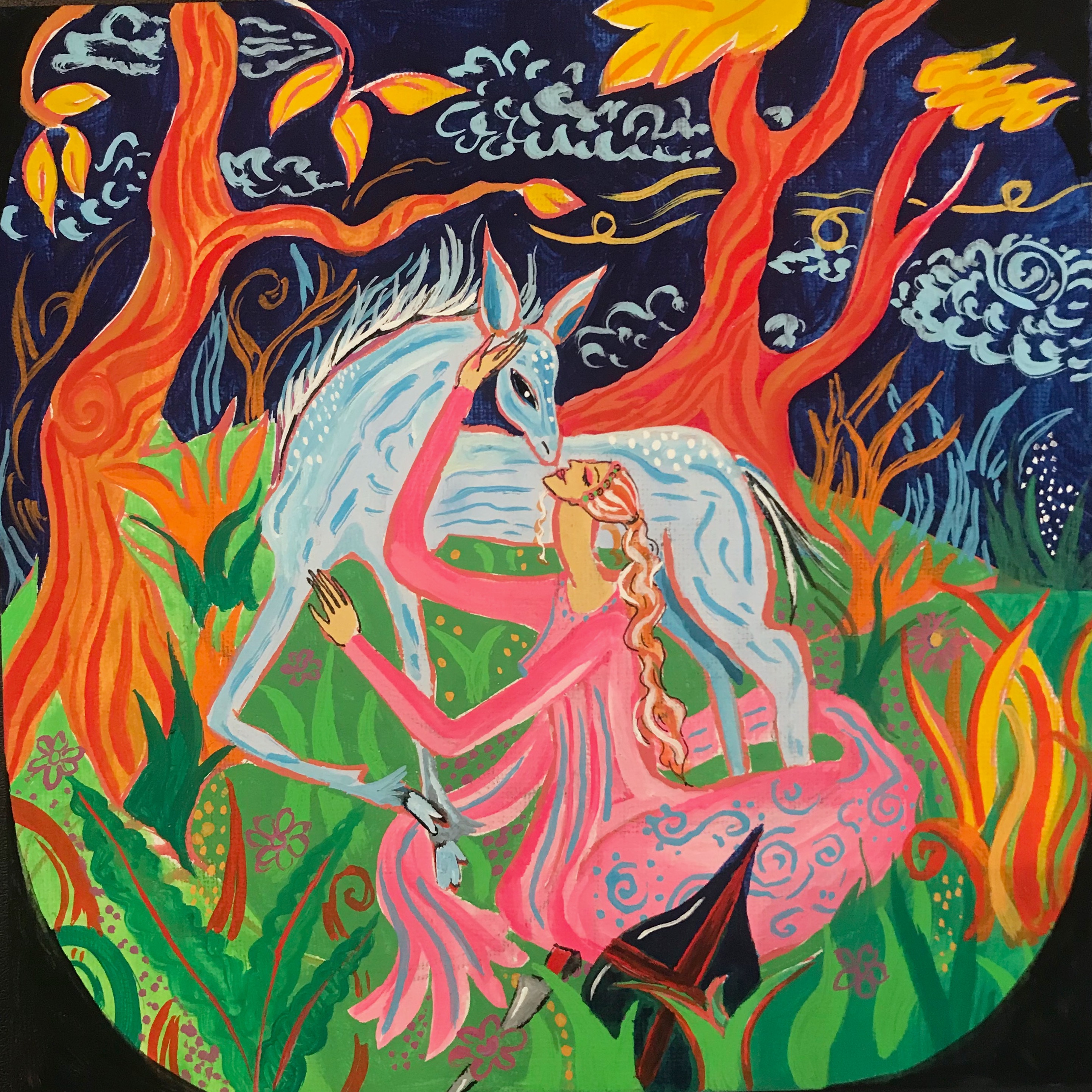 Omen, 8 x 8 inches, Gouache, 2019.