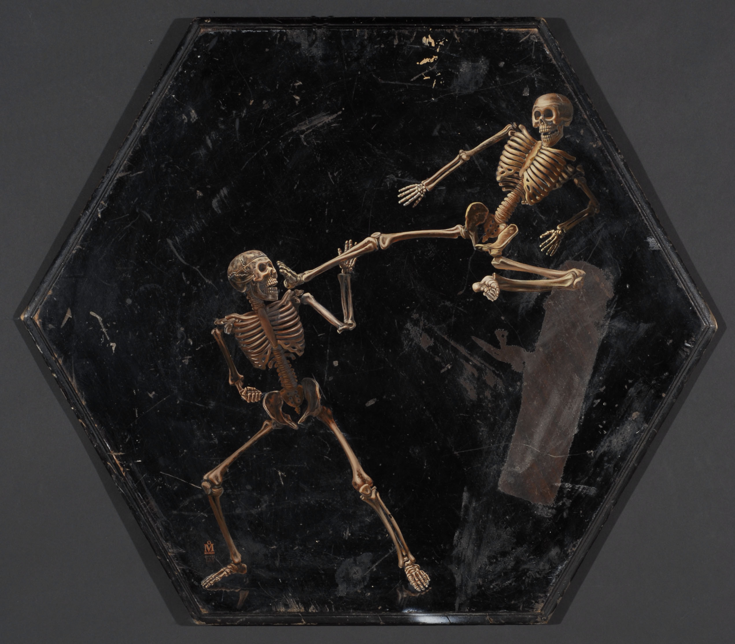 28" Diameter. oil/ebonized wood