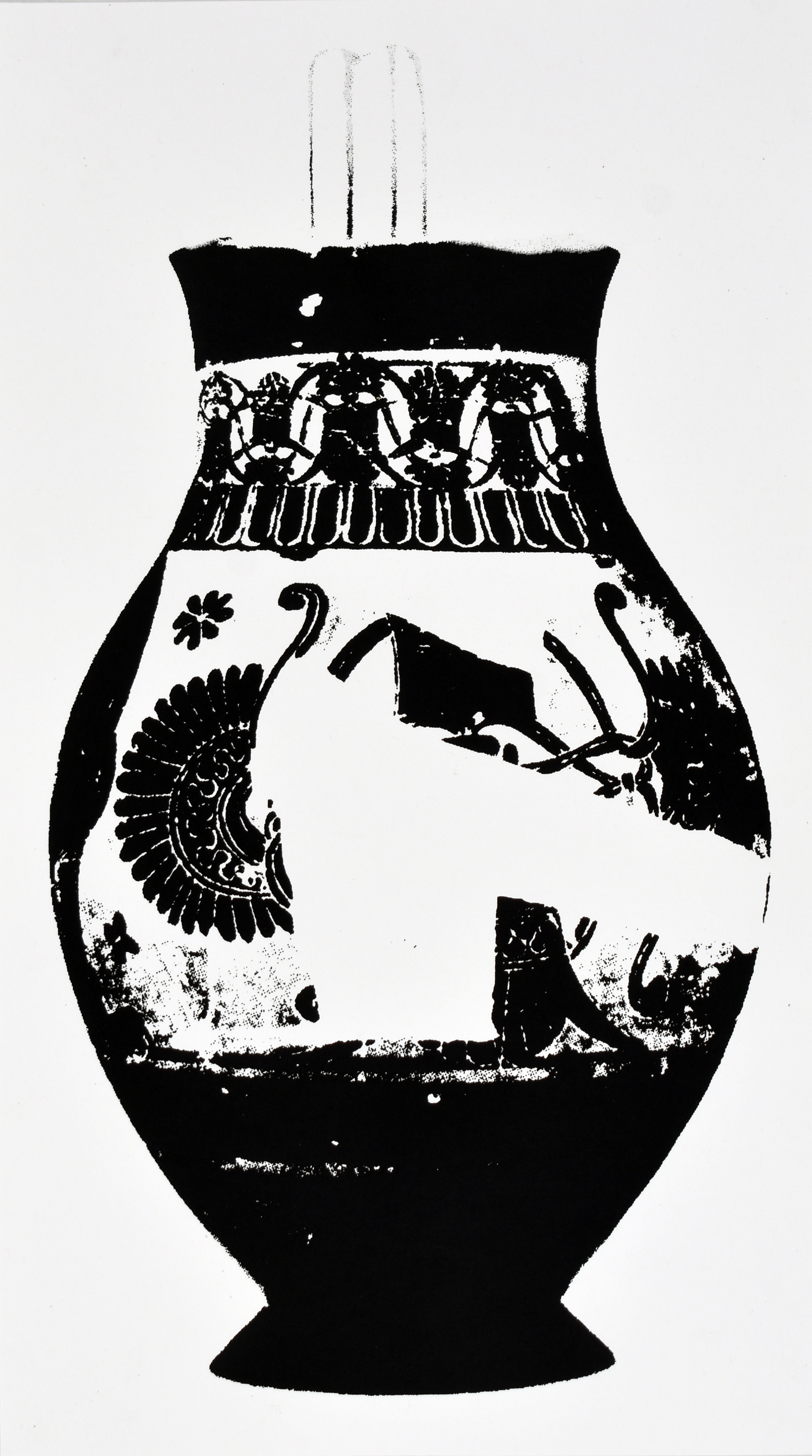 300065 (P.ND.01) Body: Floral, Lotus Palmette Cross Between Lions, Screenprint on paper, 13.75 x 7.75 in., 2024