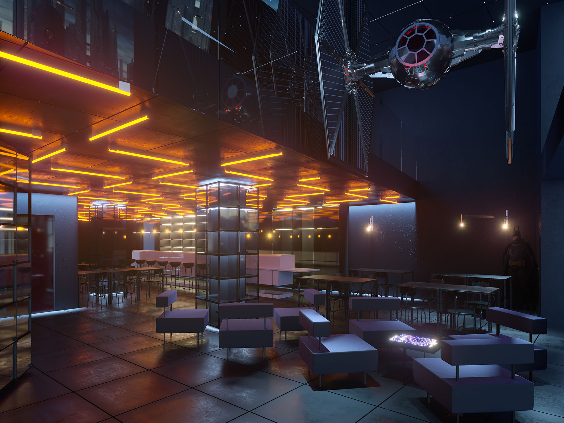 Arcade Gaming Hotel in Barcelona - interior visualization by nuur.