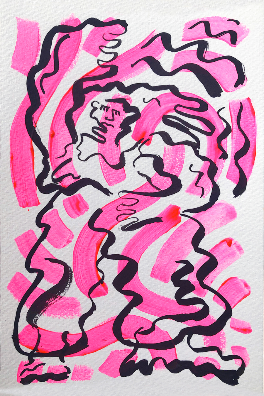 78/100 Dancer, 2020, ink and acrylic on paper, 6 x 9 in