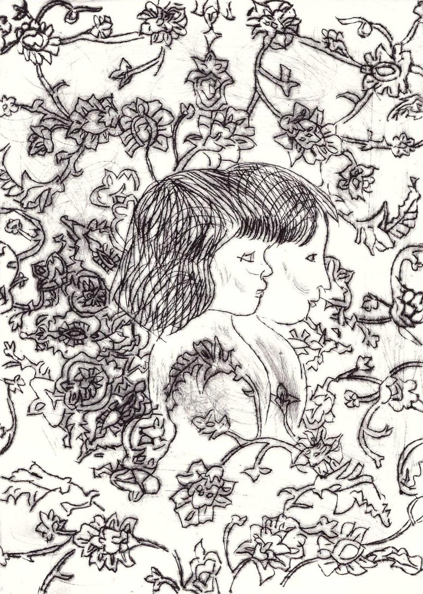 Soeur et frère,2016,gravure pointe sèche,21x15cm