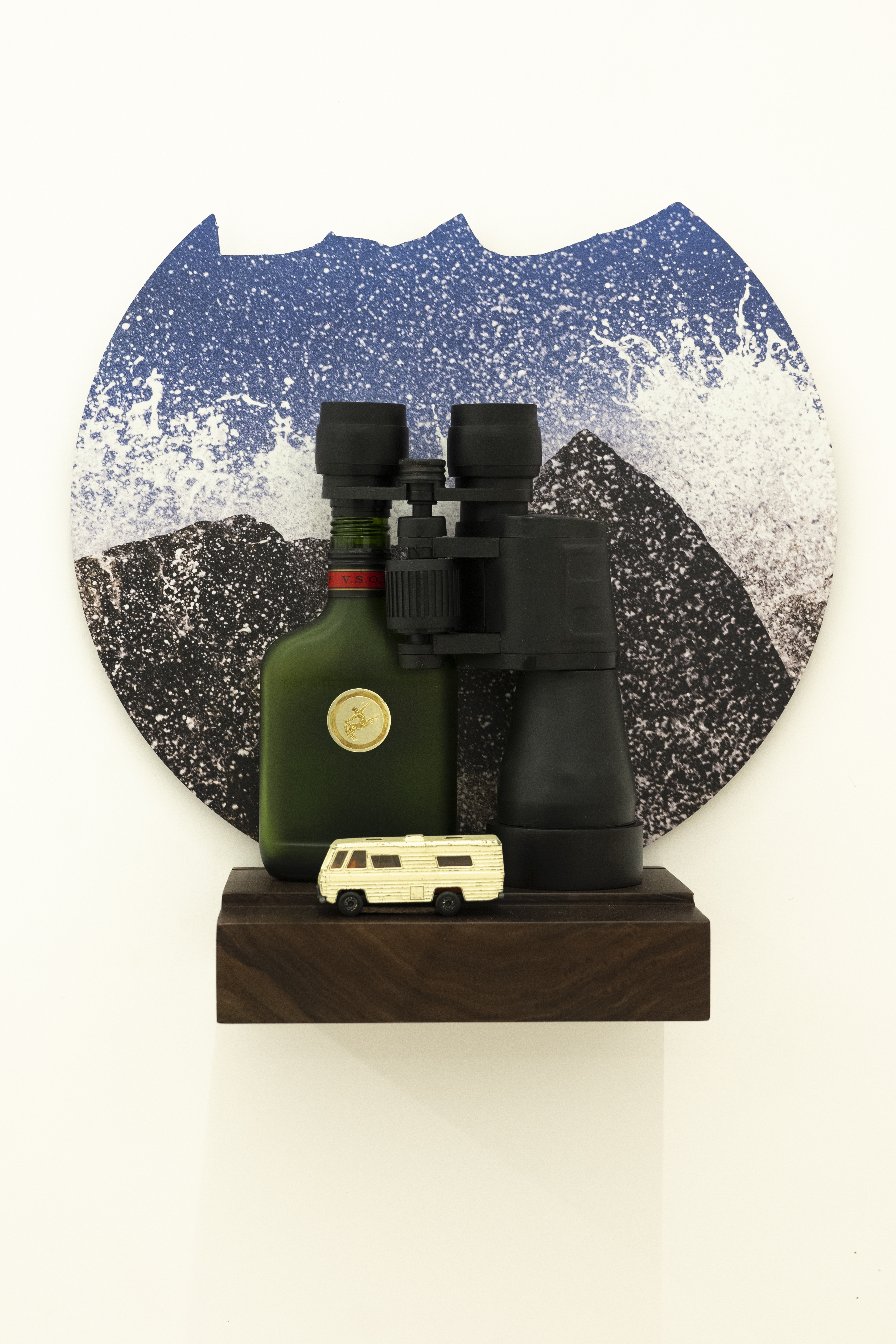 Babylon or Bust (Broken Record), 2022 archival print on dibond, mixed media assemblage, solid walnut base 14 x 14 x 5.5 in | 35.6 x 35.6 x 14 cm