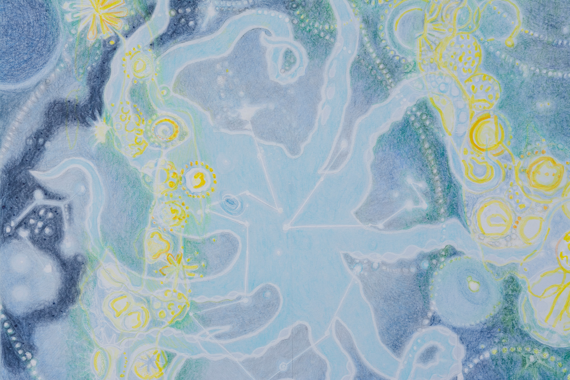 Celestial Ocean II & III, India ink, pigment pencils, acrylic, on Magnani Pescia rag paper, 2021