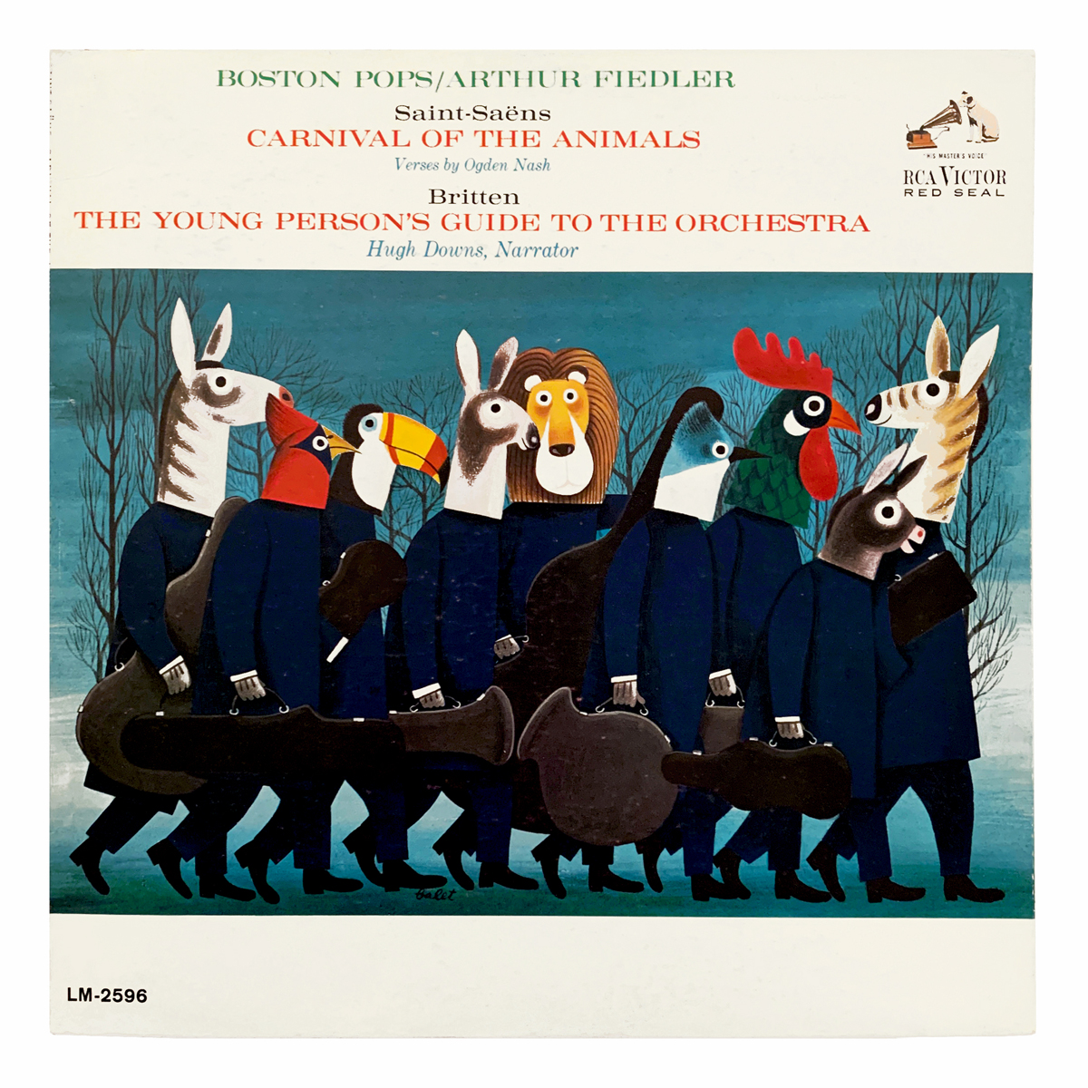 RCA Victor LM 2596 Camille Saint-Saëns - Le carnaval des animaux | Benjamin Britten - The Young Person's Guide to the Orchestra Boston Pops Orchestra - Arthur Fiedler Hugh Downs Design: Jan Balet (artwork)