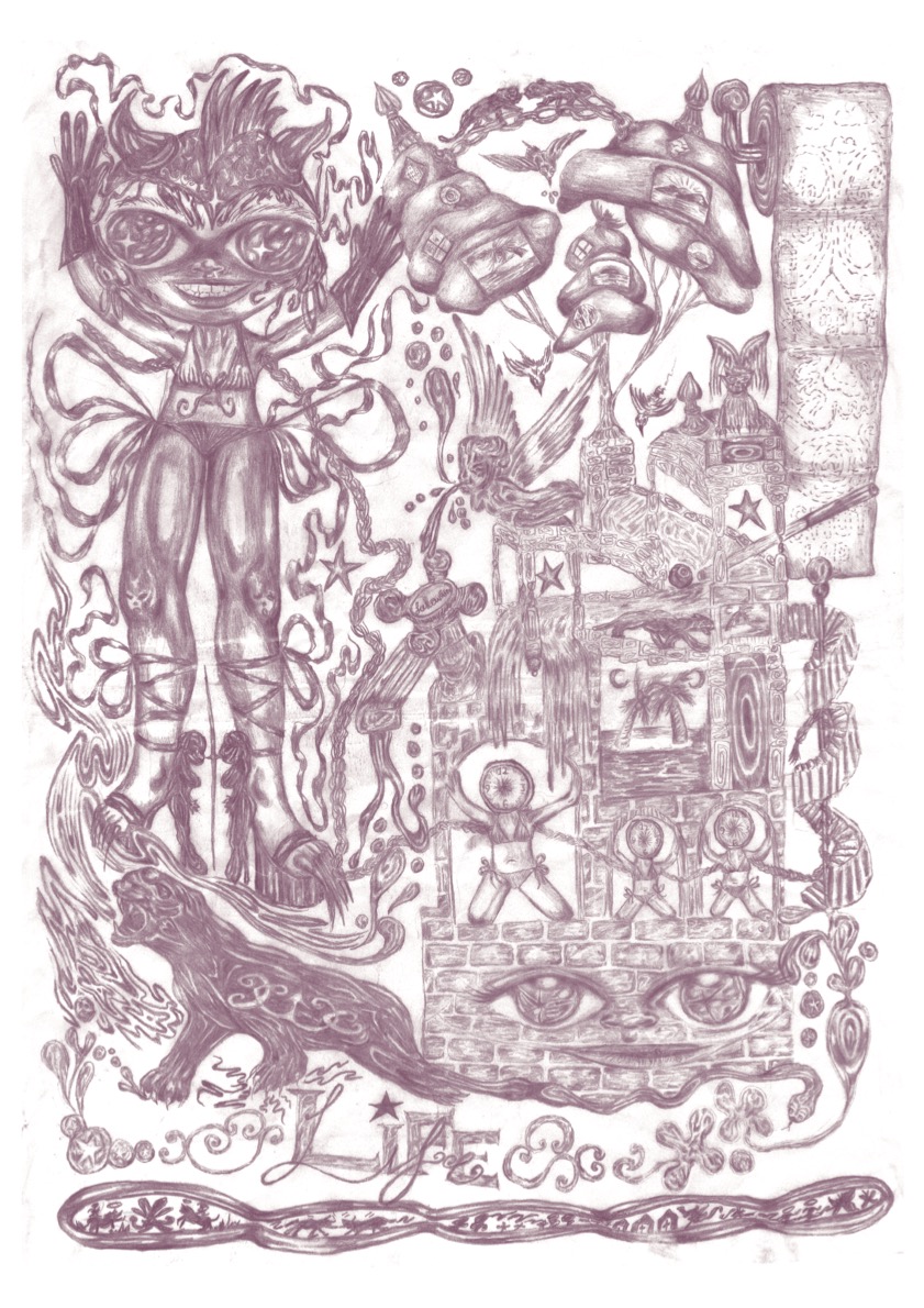 LIFE IS... (2024), pencil on baking paper, A3.