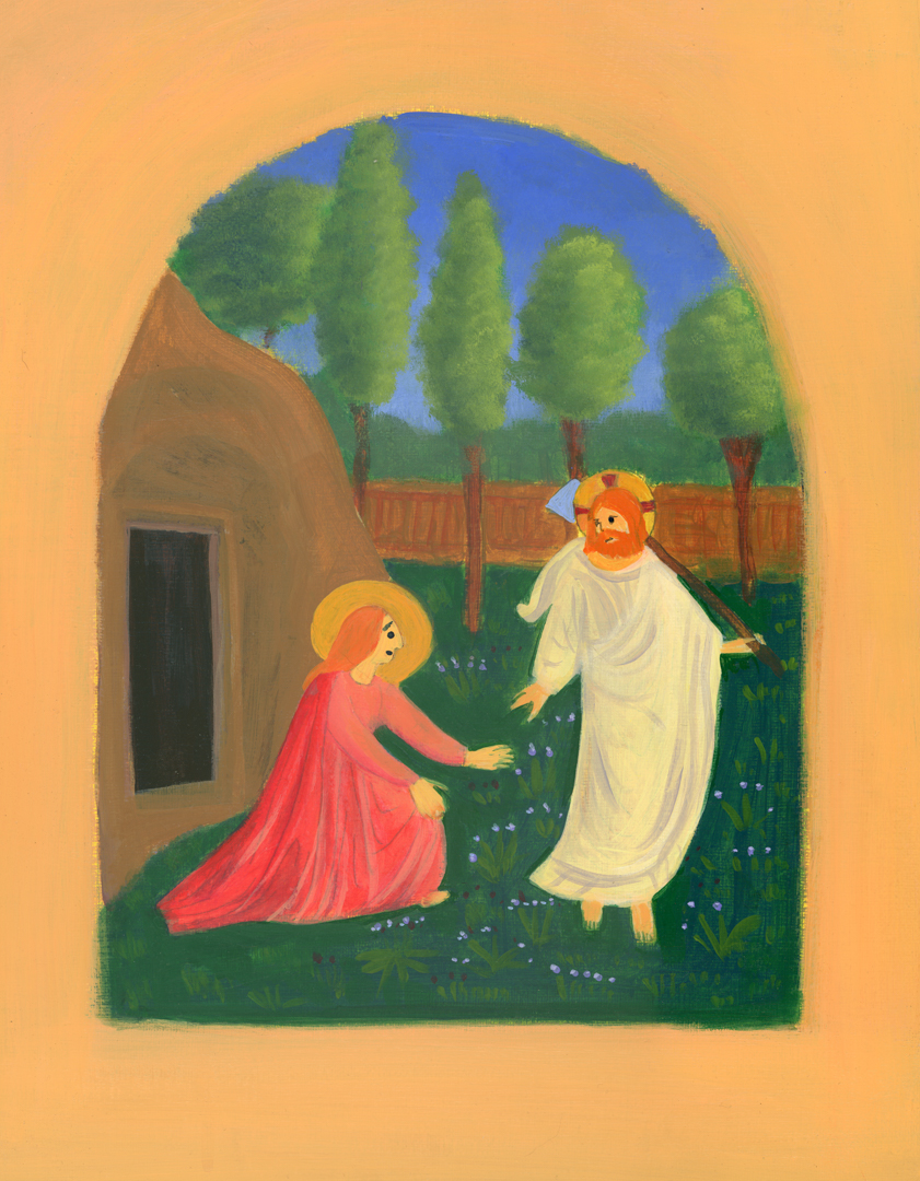 Master Study No. 38. 2022. Acrylic. Canvas on Panel. 11x14” (Fra Angelico. Noli Me Tangere. Touch Me Not. 1440.)