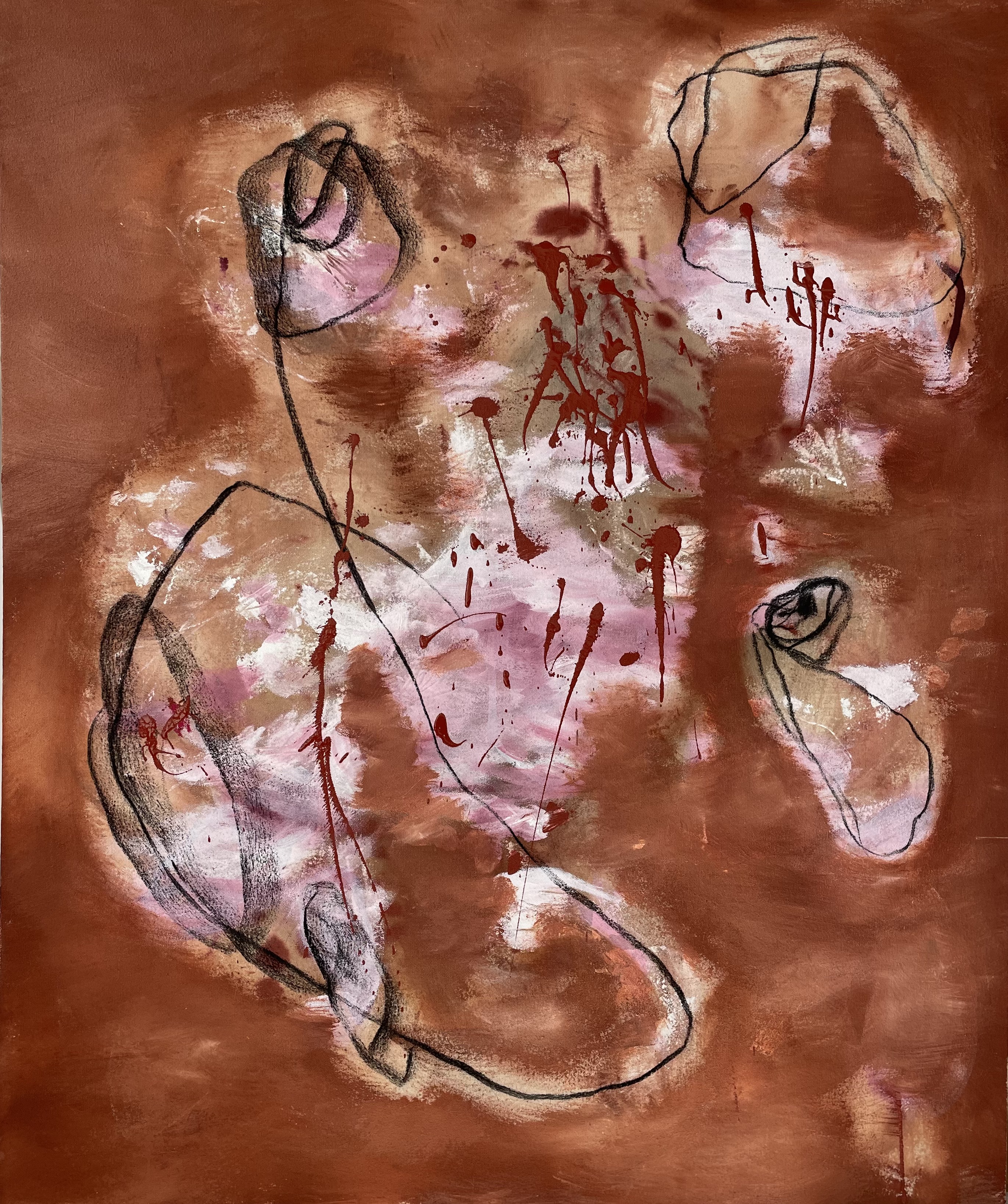 SOLD &ndash; 'cherry bomb', 2022, 36x30in, acrylic and charcoal on canvas